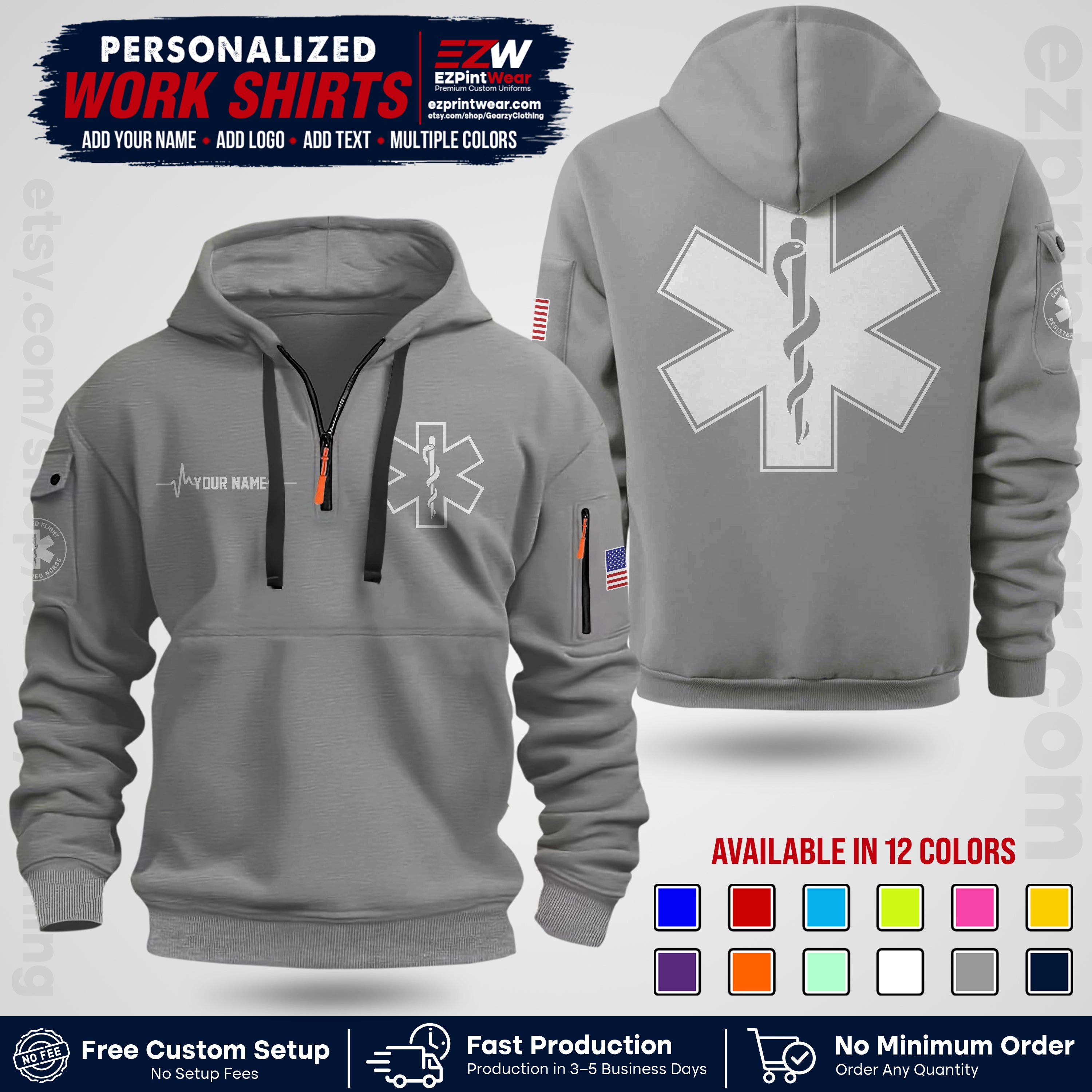 Custom EMS Shirt with Name, Logo & Text | EMS Team Uniform | First Responder Workwear EMSU04