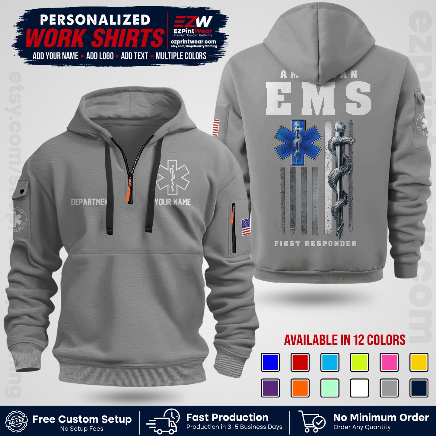 Custom EMS Shirt with Name, Logo & Text | EMS Team Uniform | First Responder Workwear EMSU03