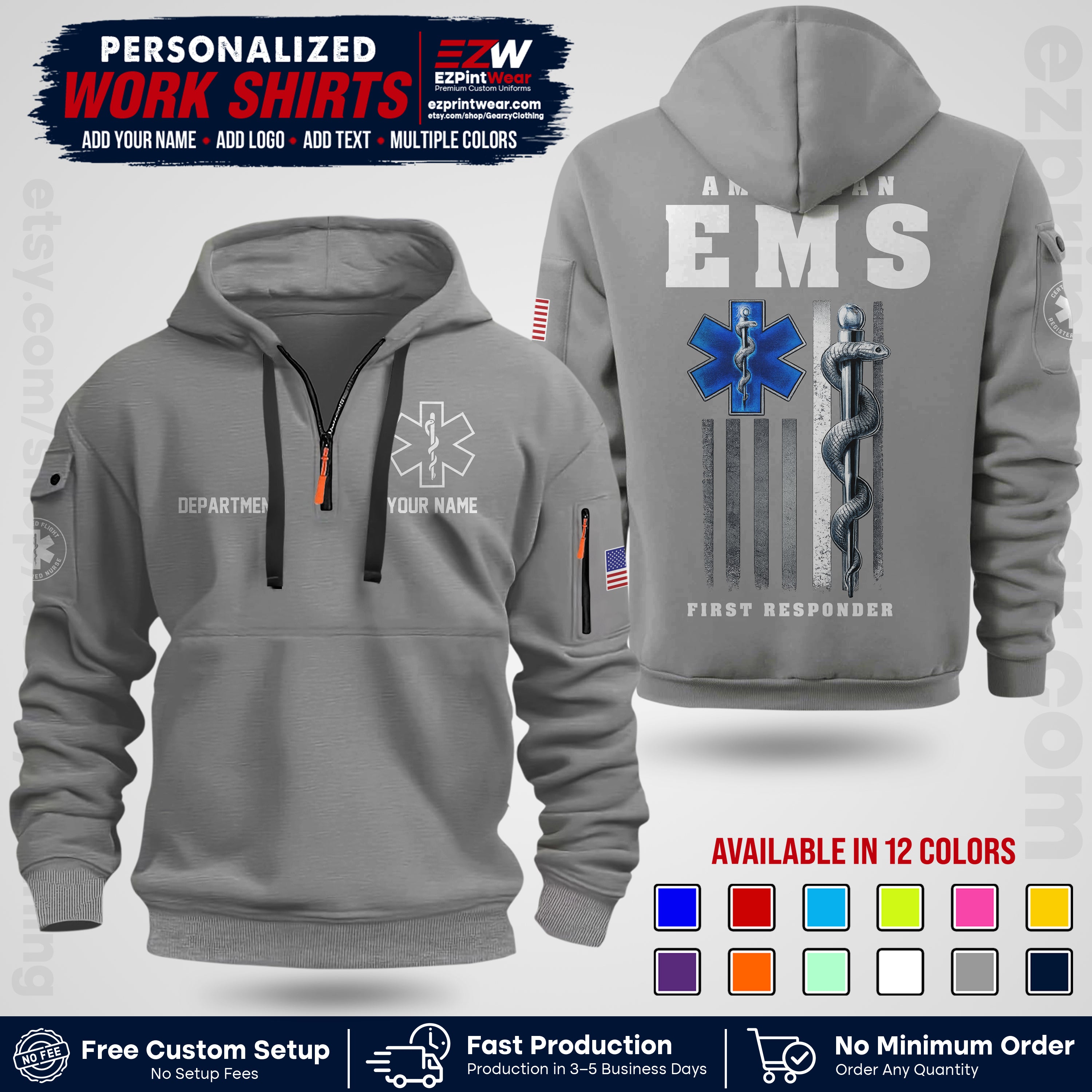 Custom EMS Shirt with Name, Logo & Text | EMS Team Uniform | First Responder Workwear EMSU03