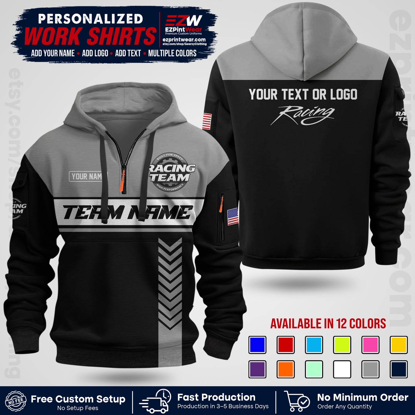 Custom Racing Shirt with Name, Logo & Text | Race Team Uniform | Crew Apparel RC02