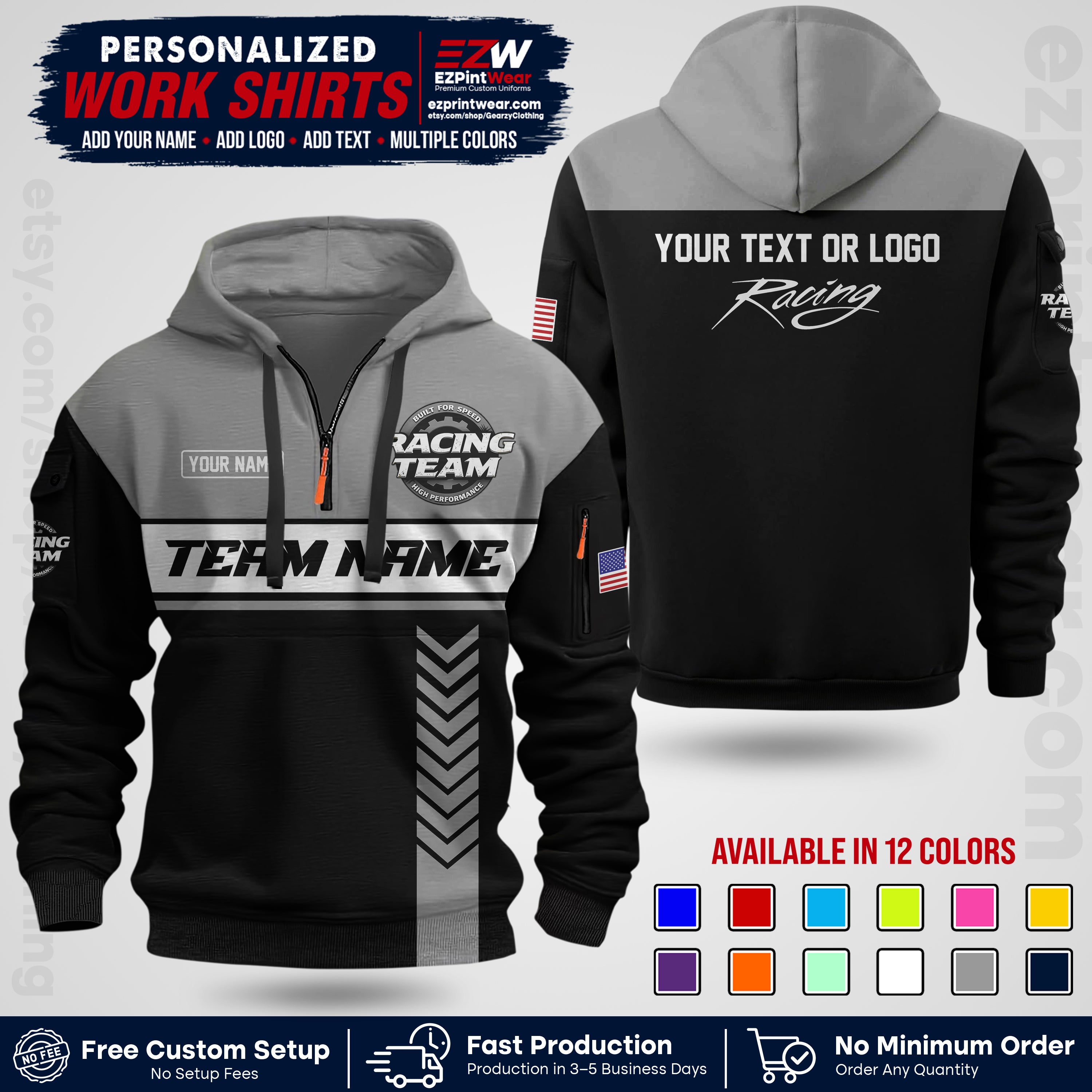 Custom Racing Shirt with Name, Logo & Text | Race Team Uniform | Crew Apparel RC02