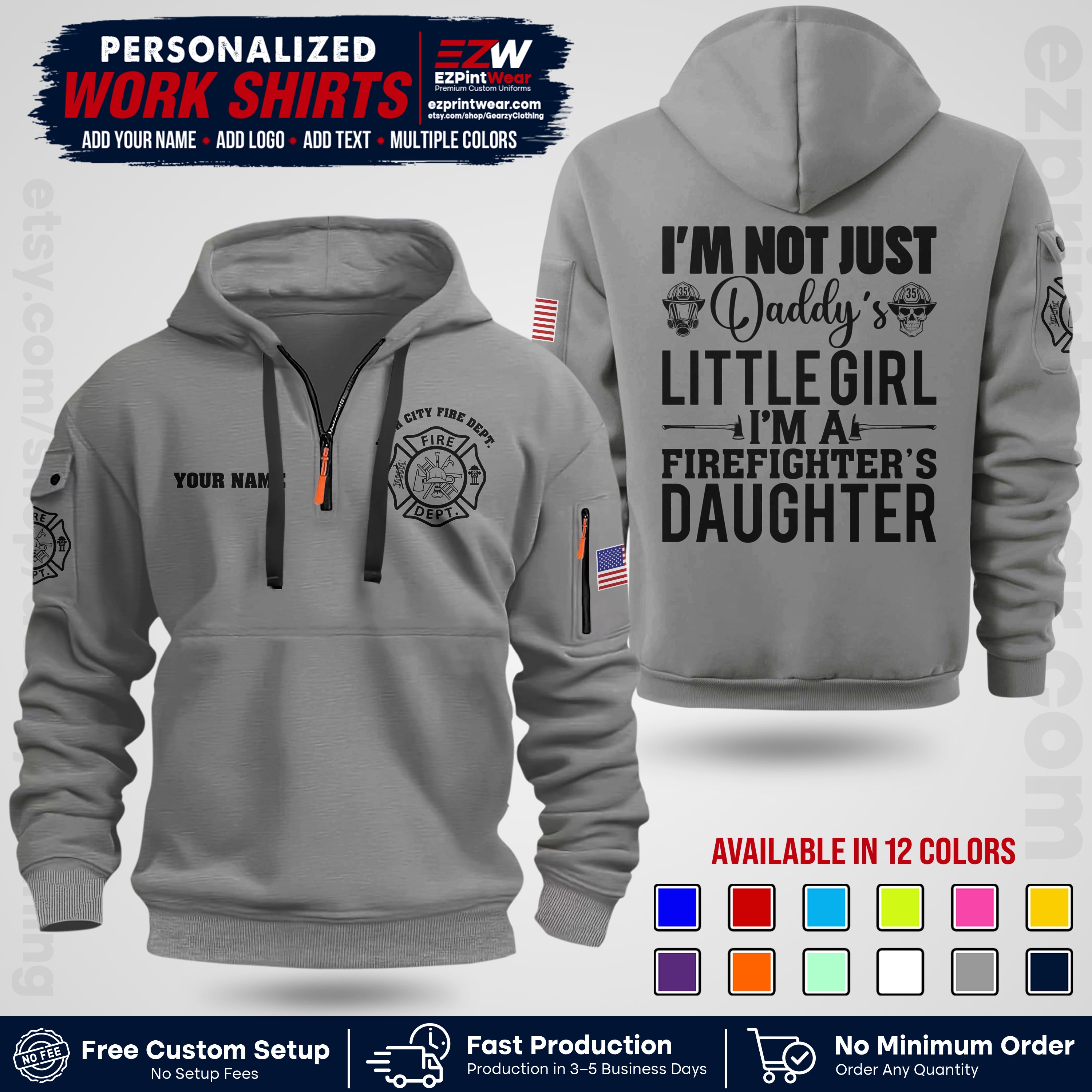 Custom Fire Department Shirt with Name, City Logo & Text | Firefighter Uniform | Button Up Work Shirt FF08