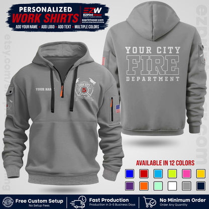 Custom Fire Department Shirt with Name, City Logo & Text | Firefighter Uniform | Button Up Work Shirt FF07