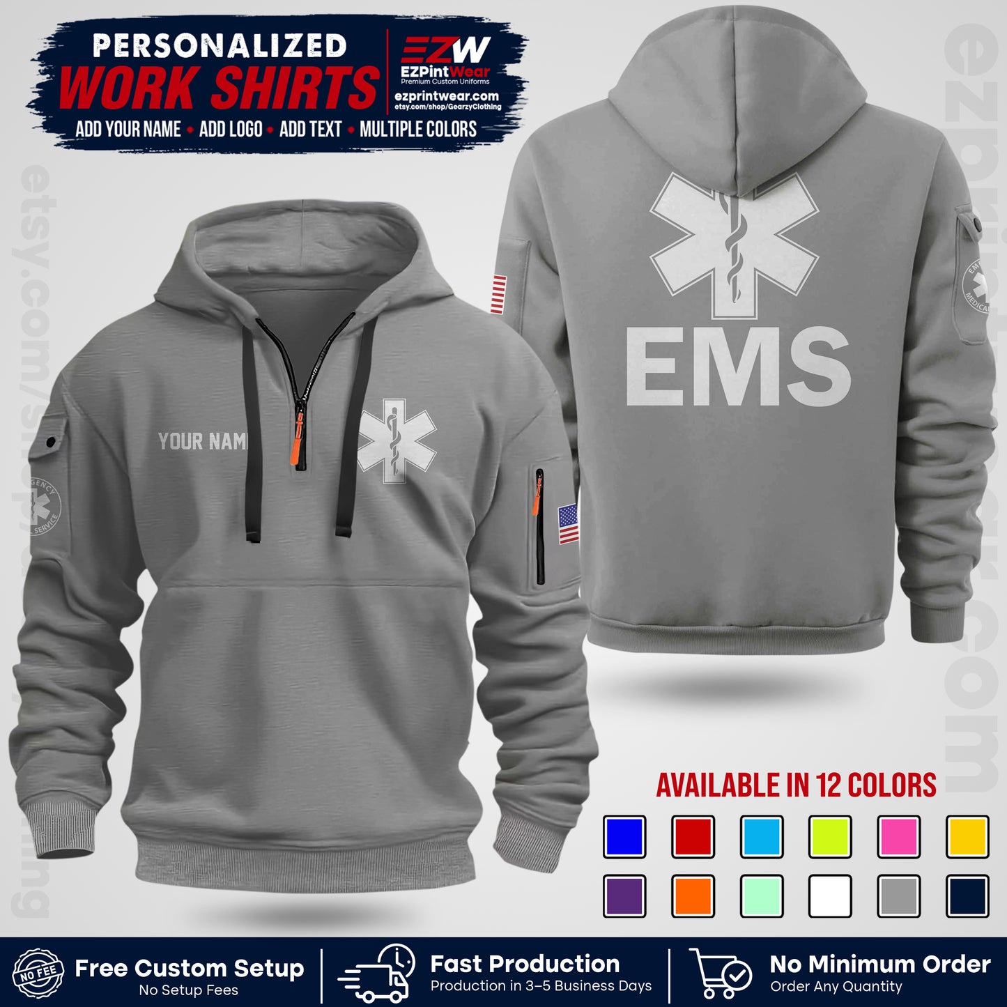 Custom EMS Shirt with Name, Logo & Text | EMS Team Uniform | First Responder Workwear EMSU02