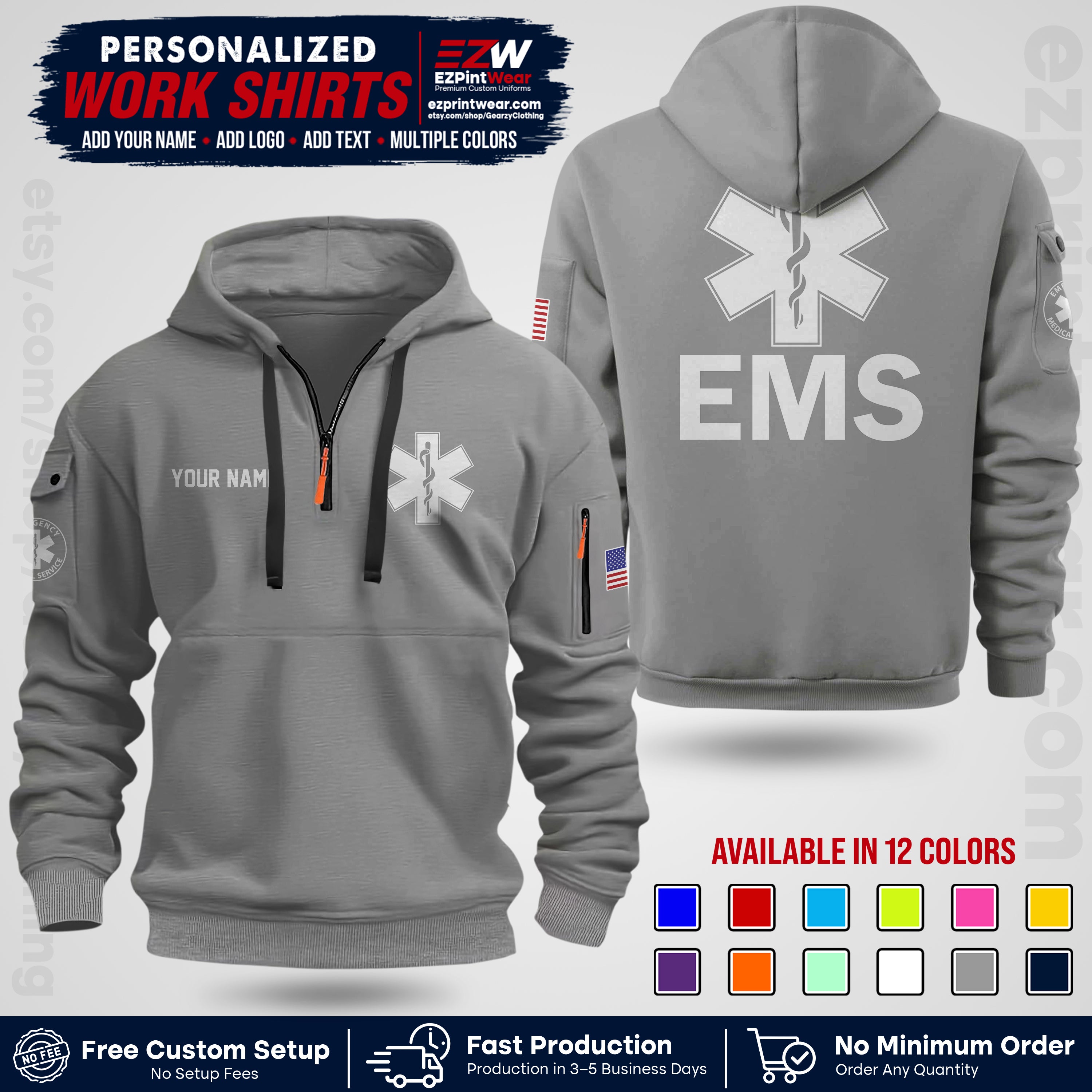 Custom EMS Shirt with Name, Logo & Text | EMS Team Uniform | First Responder Workwear EMSU02