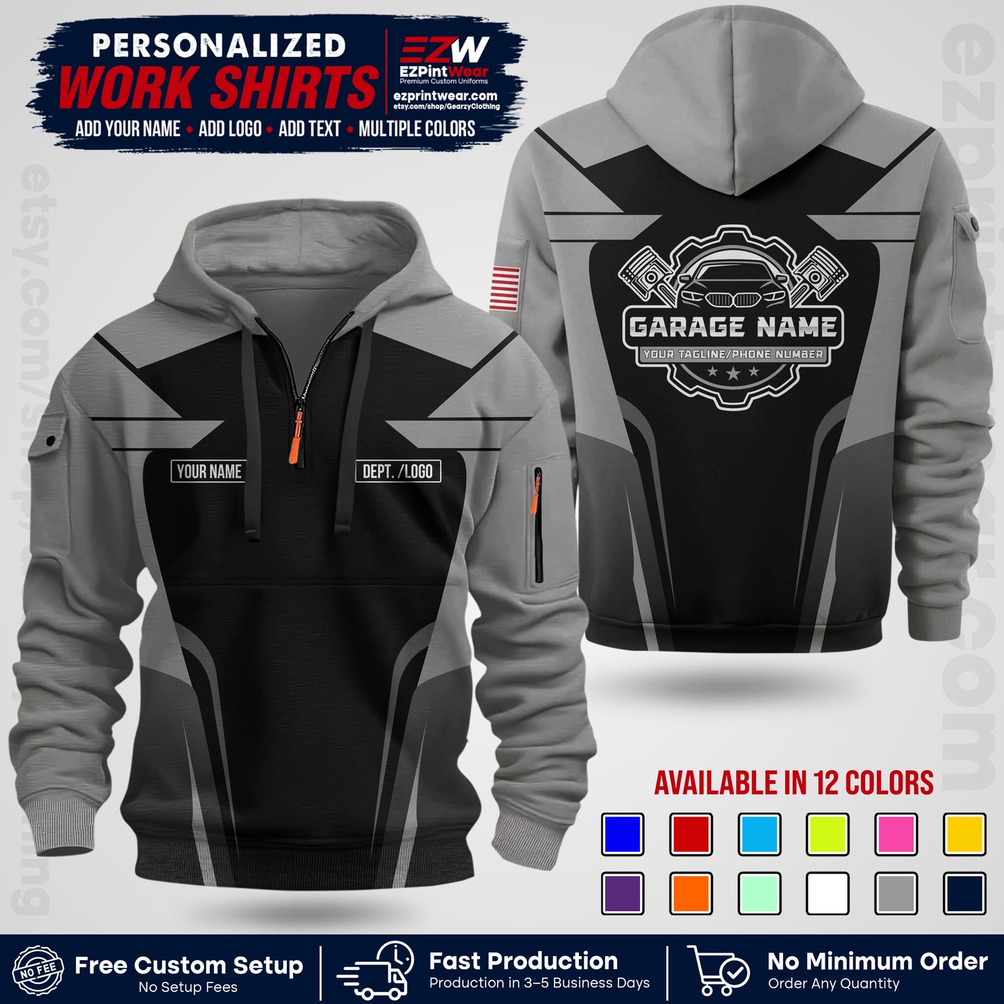 Custom Mechanic Work Shirt with Name, Logo & Text | Auto Shop Uniform | Workwear MCN 04
