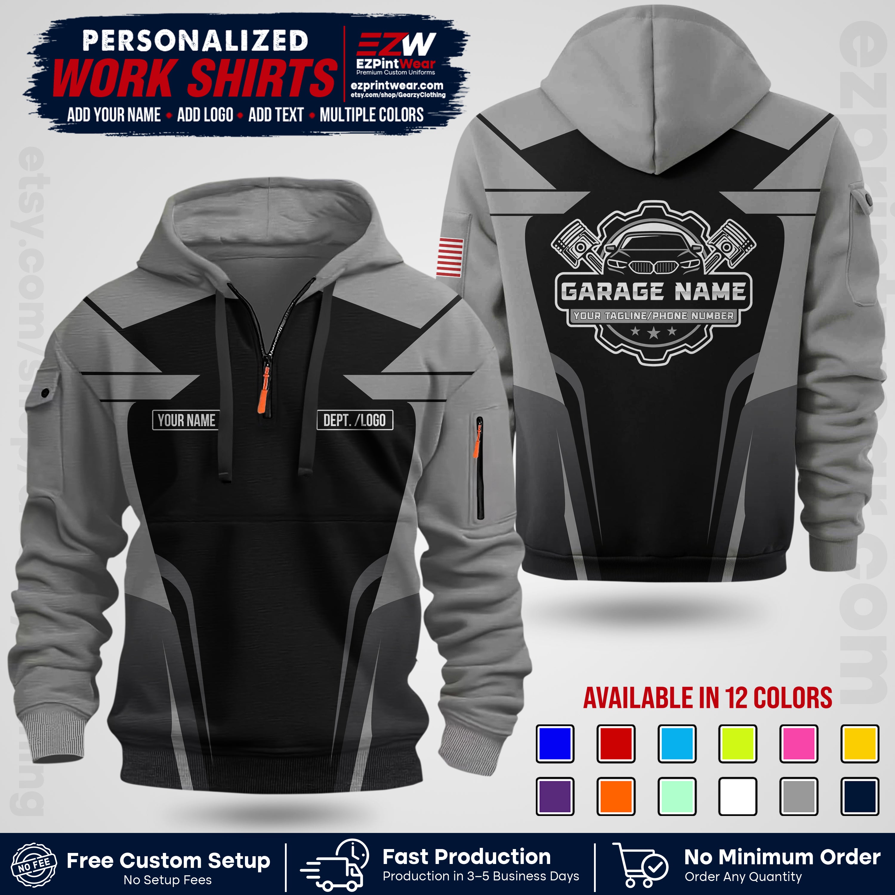 Custom Mechanic Work Shirt with Name, Logo & Text | Auto Shop Uniform | Workwear MCN 04