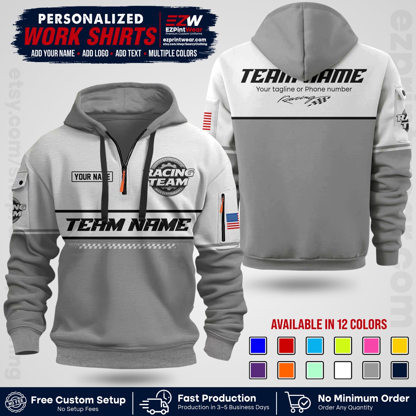 Custom Racing Shirt with Name, Logo & Text | Race Team Uniform | Crew Apparel RC12