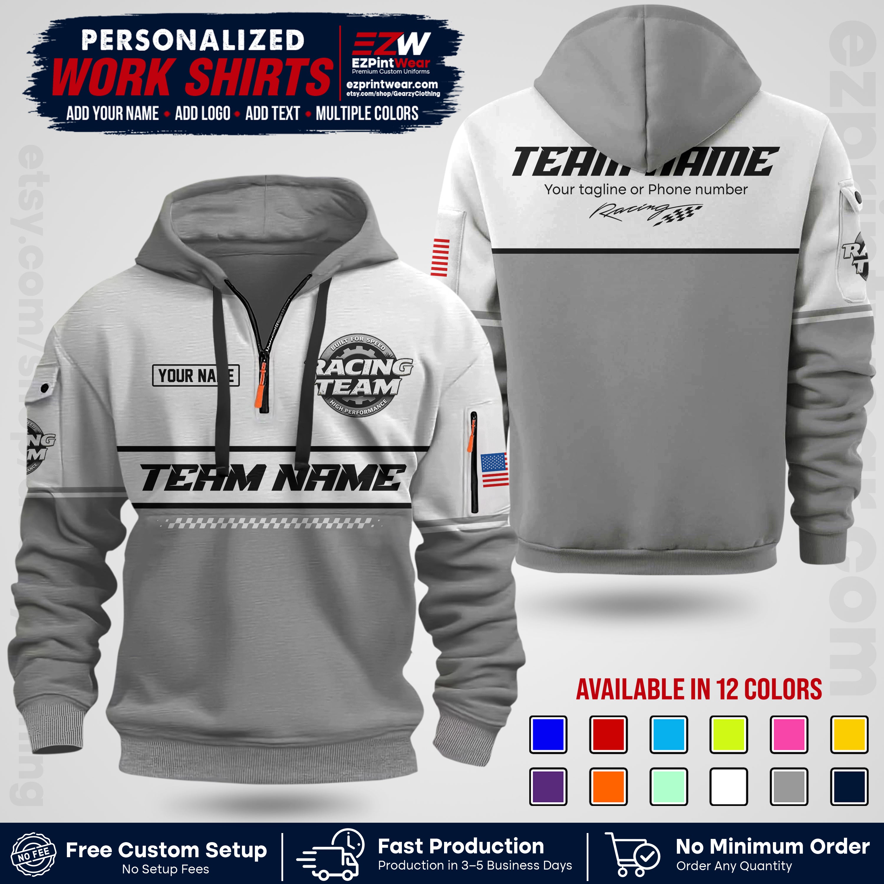 Custom Racing Shirt with Name, Logo & Text | Race Team Uniform | Crew Apparel RC12