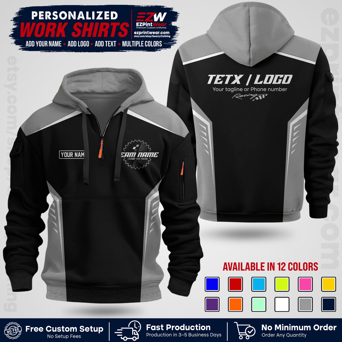 Custom Racing Shirt with Name, Logo & Text | Race Team Uniform | Crew Apparel RC07
