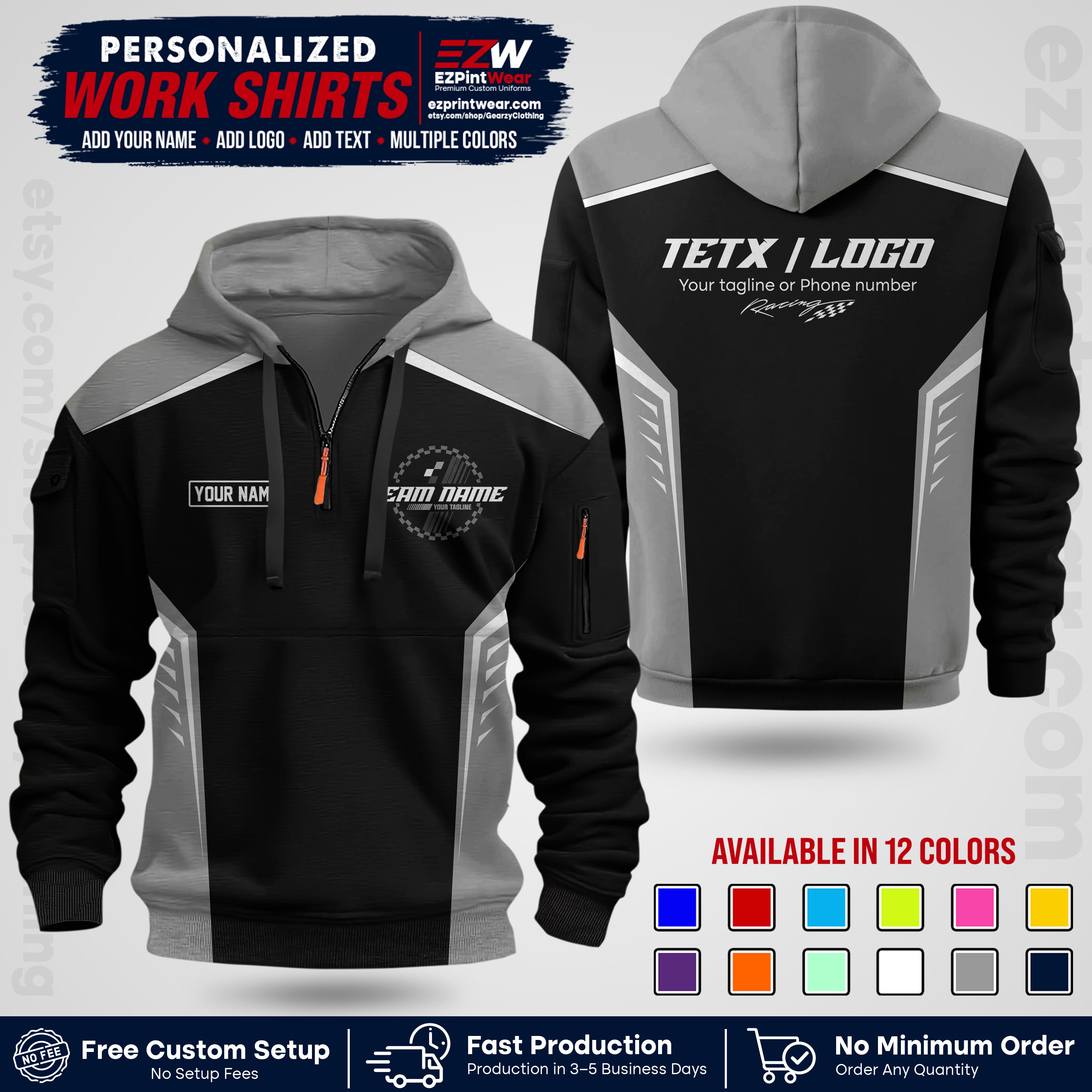 Custom Racing Shirt with Name, Logo & Text | Race Team Uniform | Crew Apparel RC07