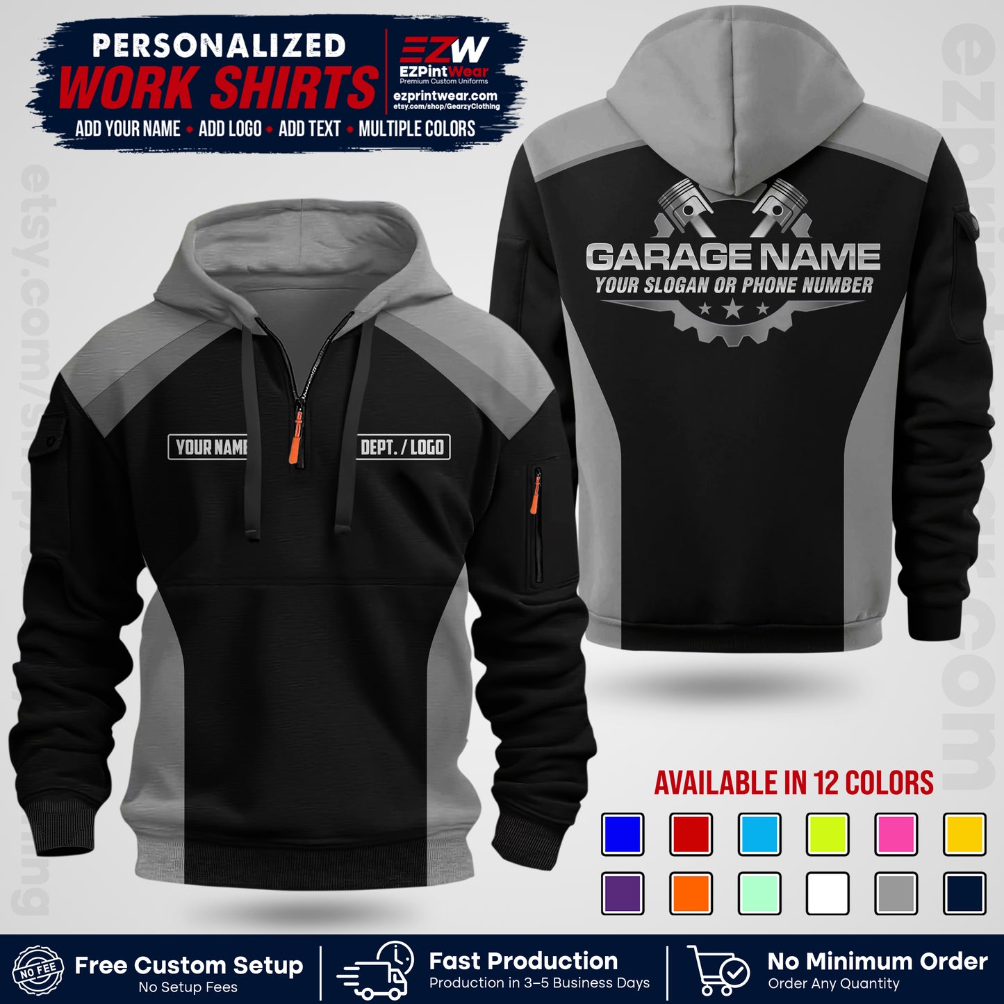 Custom Mechanic Work Shirt with Name, Logo & Text | Auto Shop Uniform | Workwear MCN 06