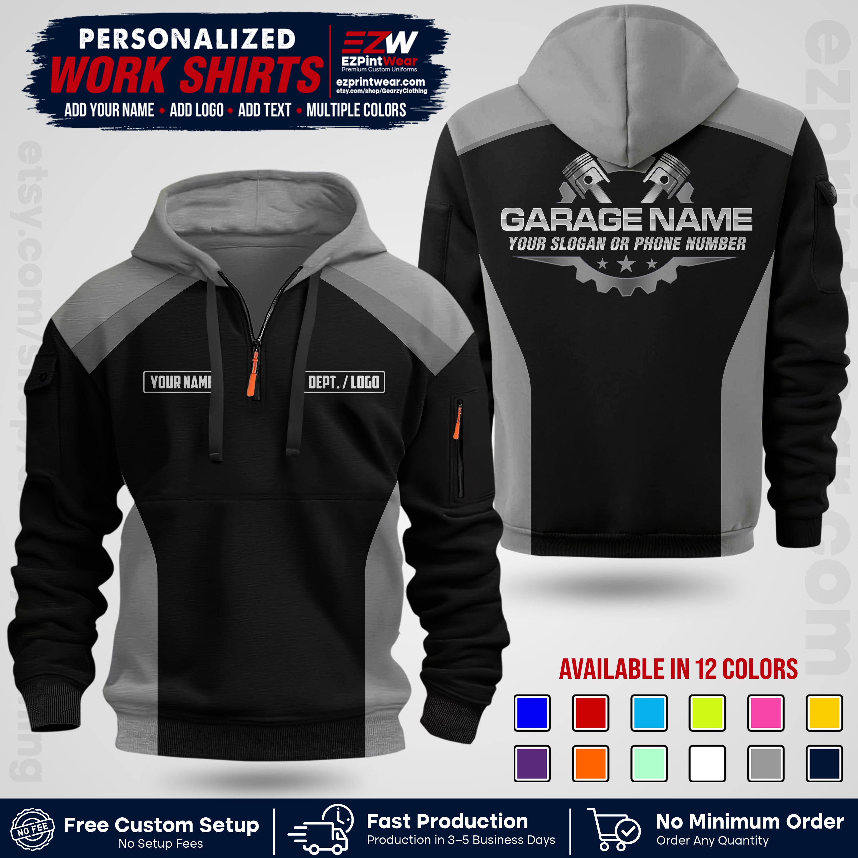 Custom Mechanic Work Shirt with Name, Logo & Text | Auto Shop Uniform | Workwear MCN 06