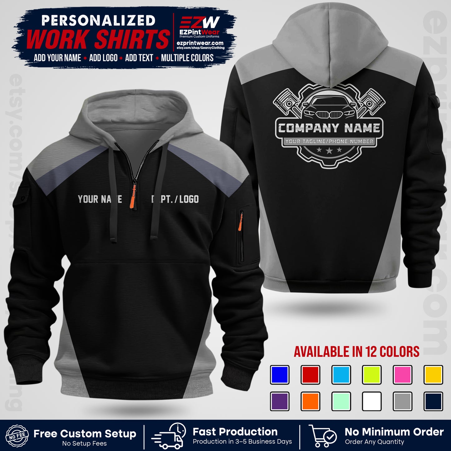 Custom Mechanic Work Shirt with Name, Logo & Text | Auto Shop Uniform | Workwear MCN 03