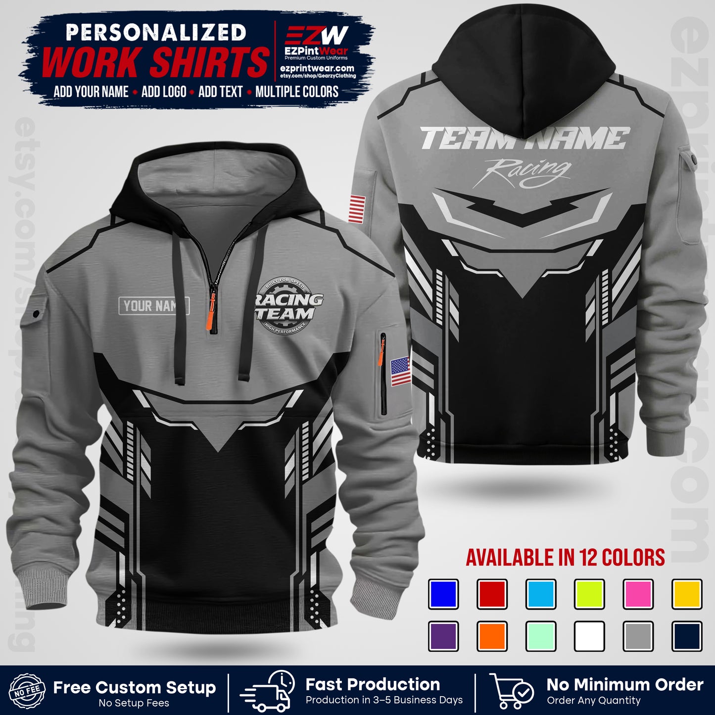 Custom Racing Shirt with Name, Logo & Text | Race Team Uniform | Crew Apparel RC11