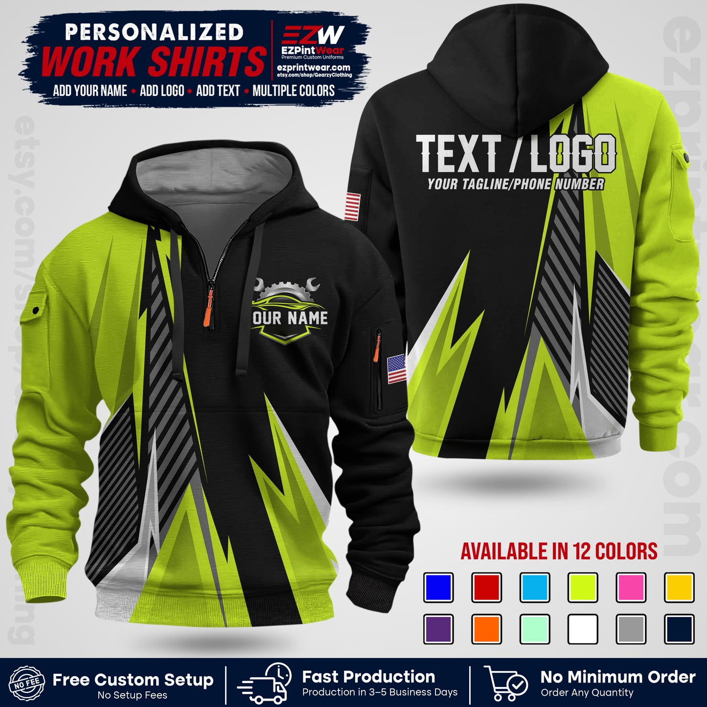 Custom Mechanic Work Shirt with Name, Logo & Text | Auto Shop Uniform | Workwear MCN 01