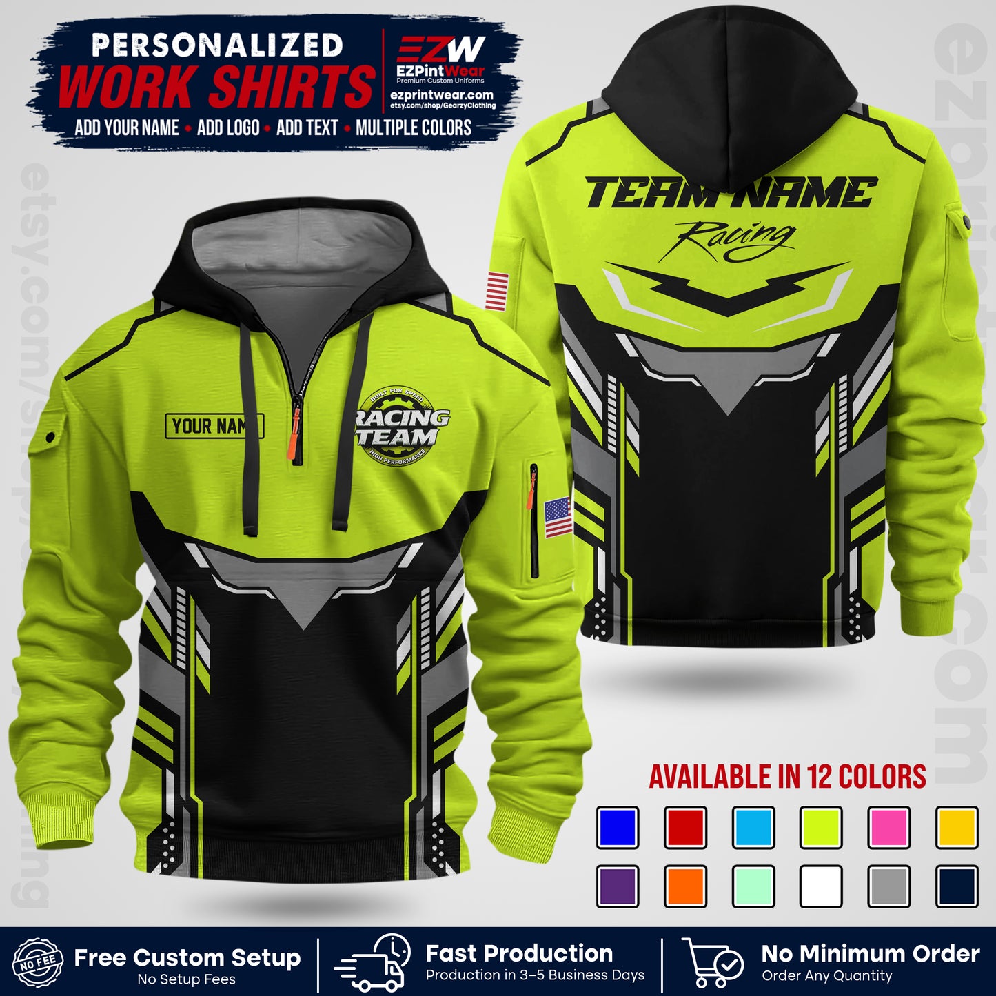 Custom Racing Shirt with Name, Logo & Text | Race Team Uniform | Crew Apparel RC11