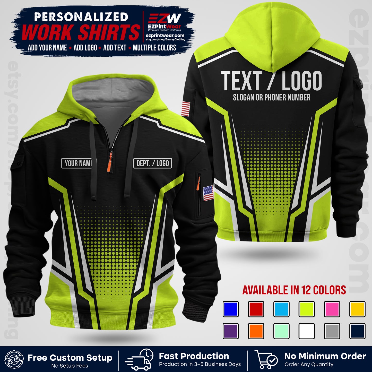 Custom All Over Print Work Uniform Shirt with Name, Logo & Text | Custom Hawaiian Shirt | Company Shirt | Employee Uniform UNF17