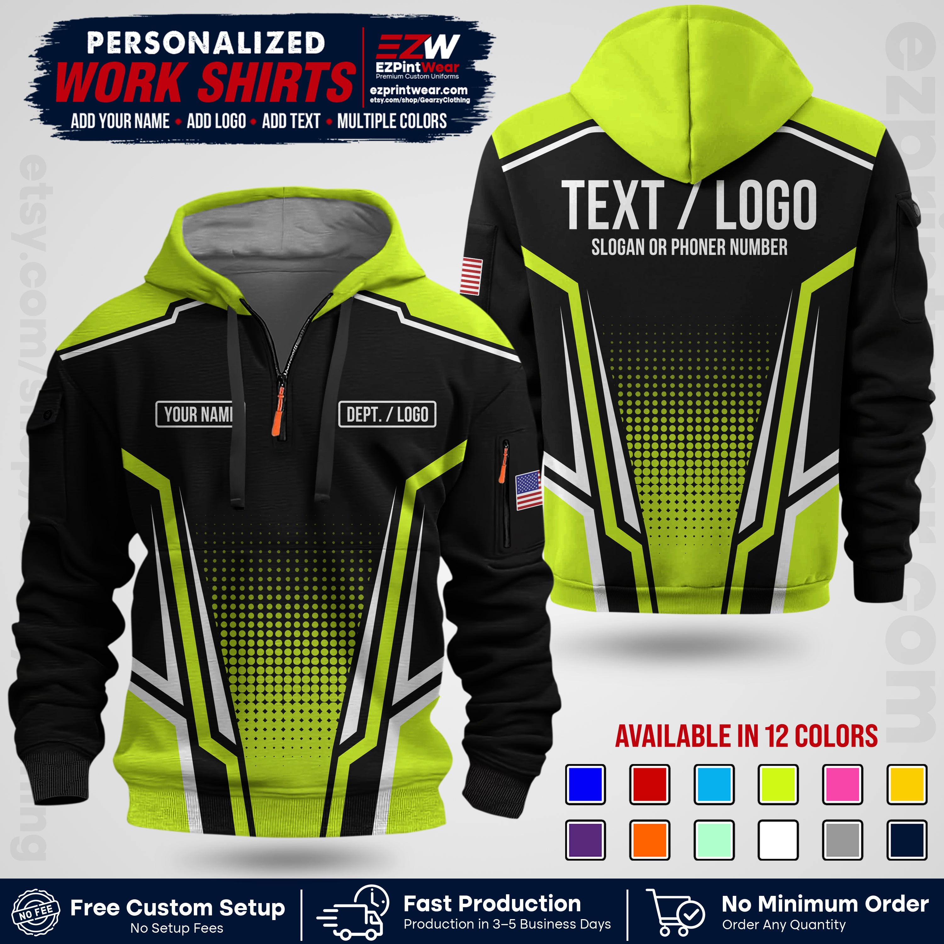 Custom All Over Print Work Uniform Shirt with Name, Logo & Text | Custom Hawaiian Shirt | Company Shirt | Employee Uniform UNF17