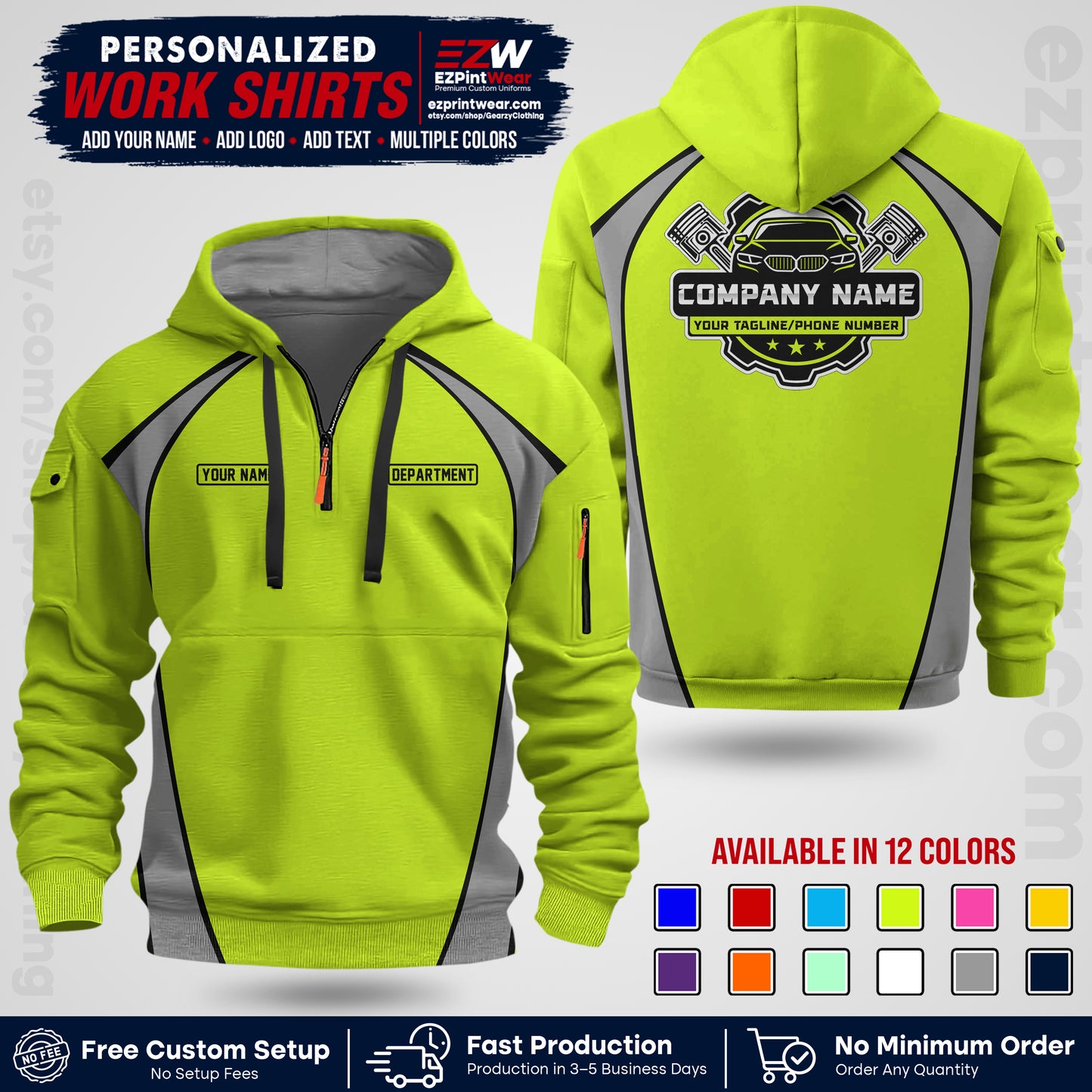Custom Mechanic Work Shirt with Name, Logo & Text | Auto Shop Uniform | Workwear MCN 09