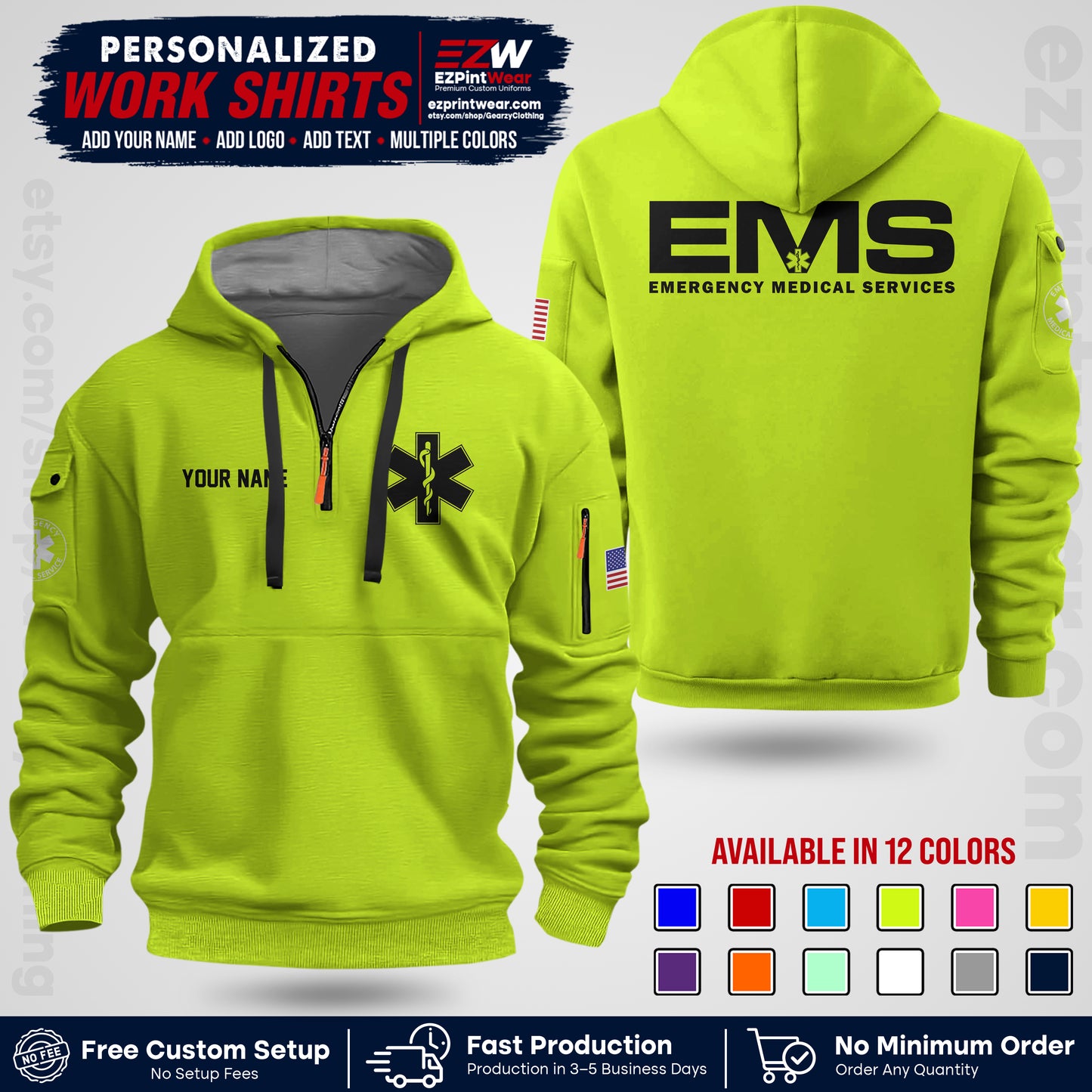 Custom EMS Shirt with Name, Logo & Text | EMS Team Uniform | First Responder Workwear EMSU01