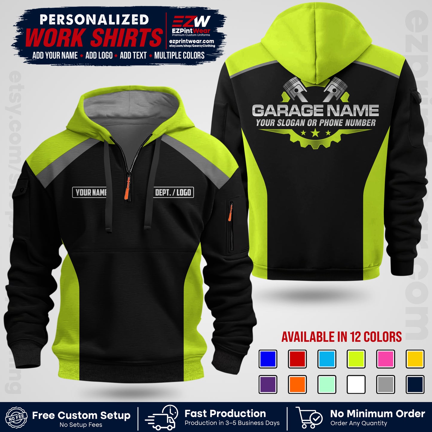 Custom Mechanic Work Shirt with Name, Logo & Text | Auto Shop Uniform | Workwear MCN 06