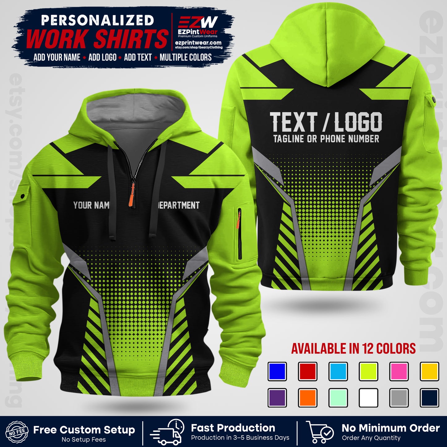 Custom All Over Print Work Uniform Shirt with Name, Logo & Text | Custom Hawaiian Shirt | Company Shirt | Employee Uniform UNF06