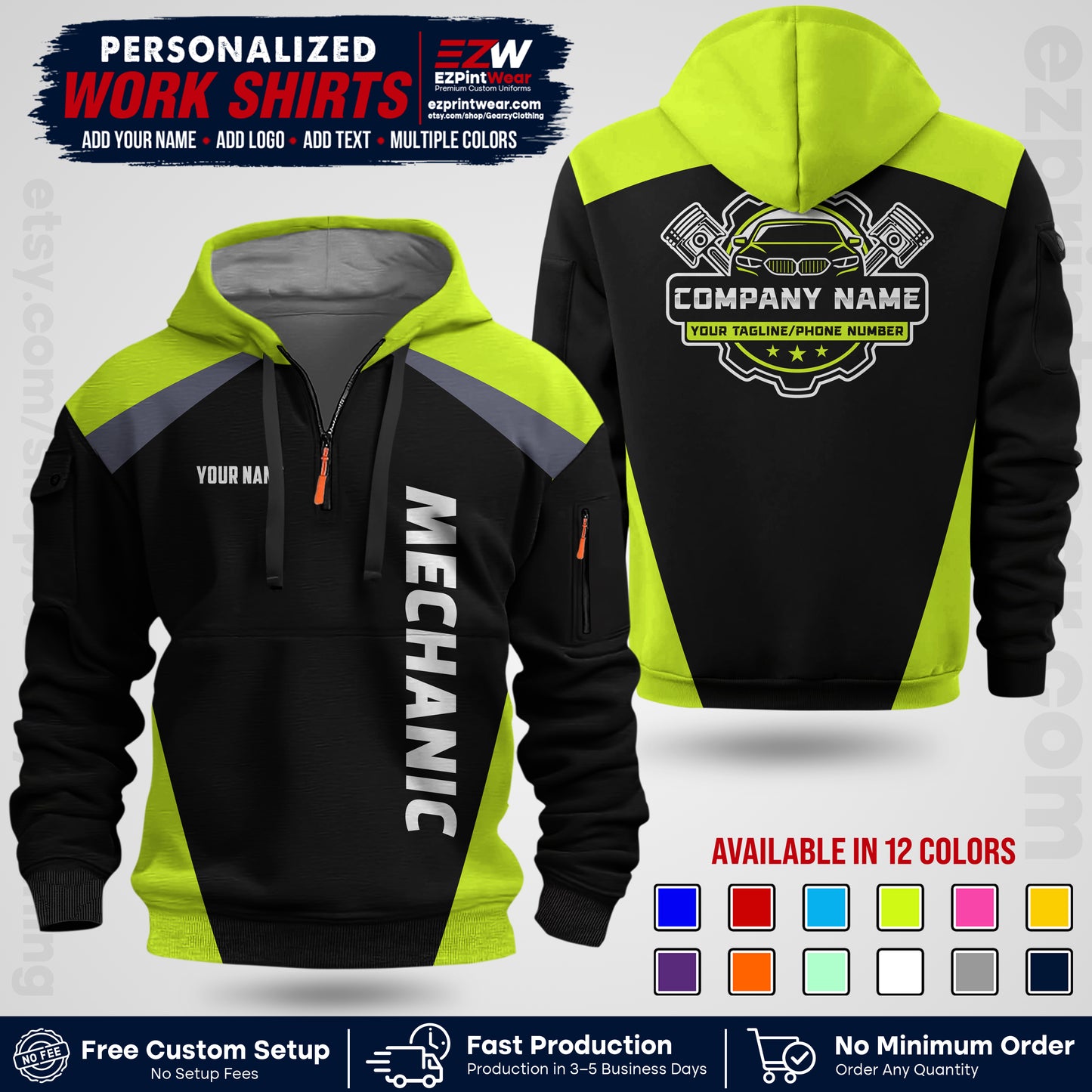 Custom Mechanic Work Shirt with Name, Logo & Text | Auto Shop Uniform | Workwear MCN 02