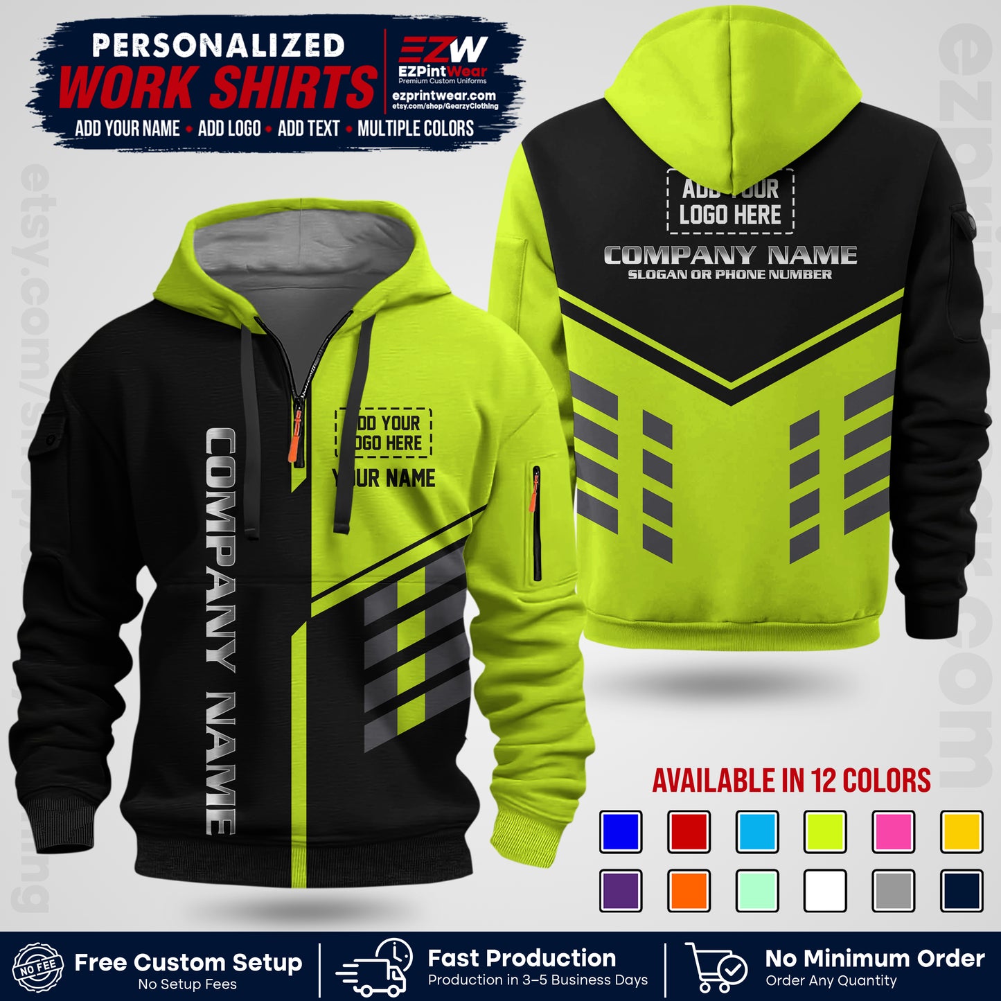 Custom All Over Print Work Uniform Shirt with Name, Logo & Text | Custom Hawaiian Shirt | Company Shirt | Employee Uniform UNF09