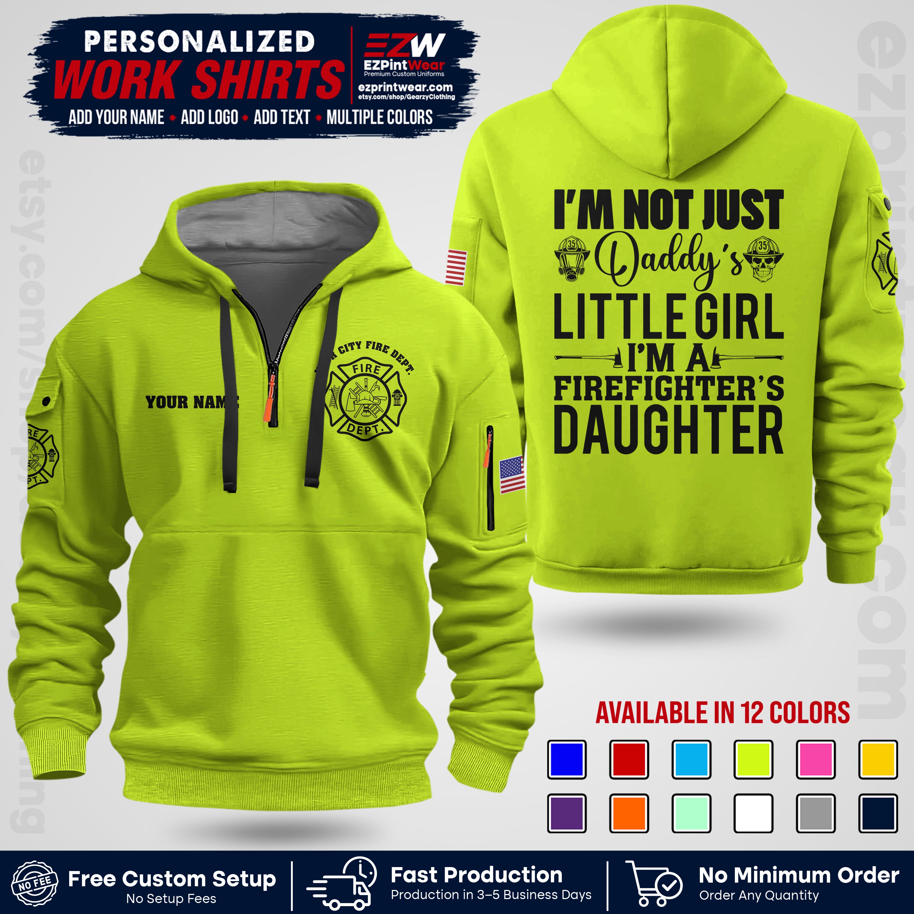 Custom Fire Department Shirt with Name, City Logo & Text | Firefighter Uniform | Button Up Work Shirt FF08