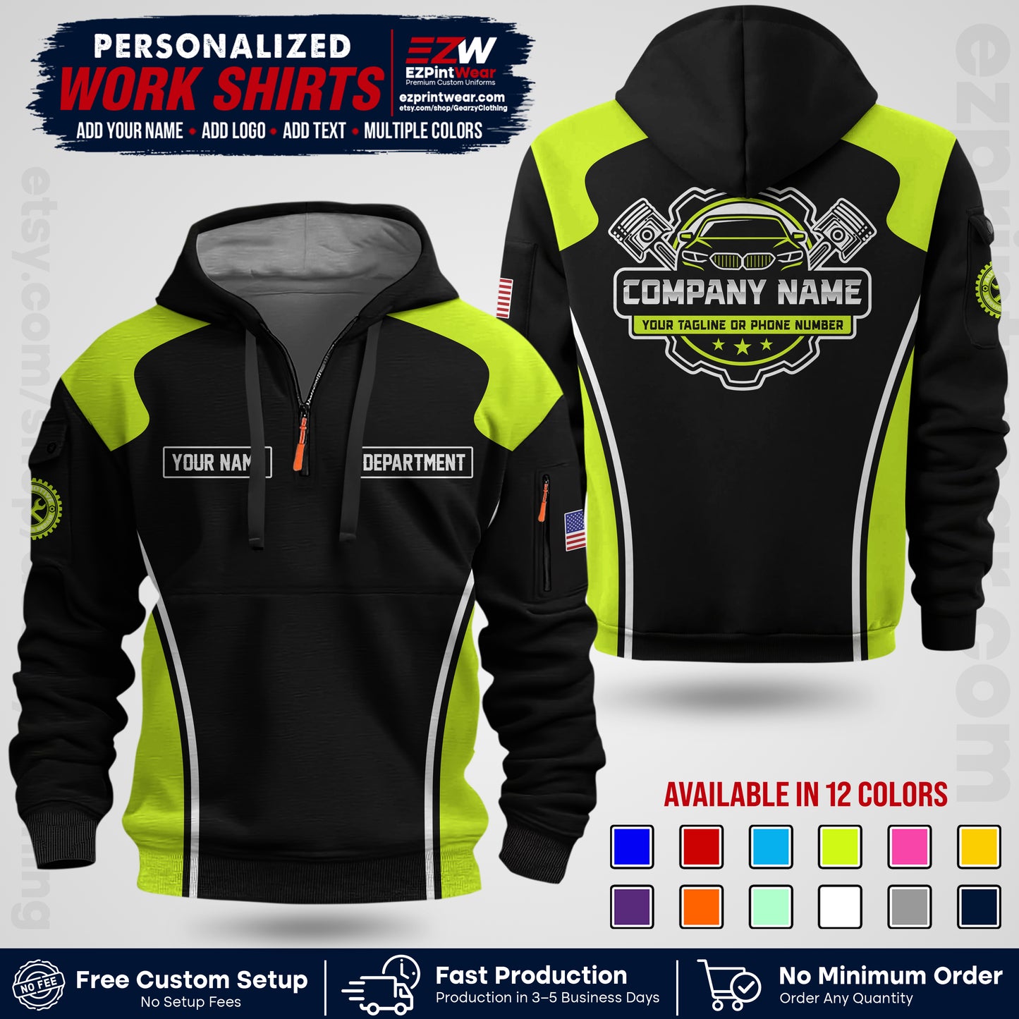 Custom Mechanic Work Shirt with Name, Logo & Text | Auto Shop Uniform | Workwear MCN 10