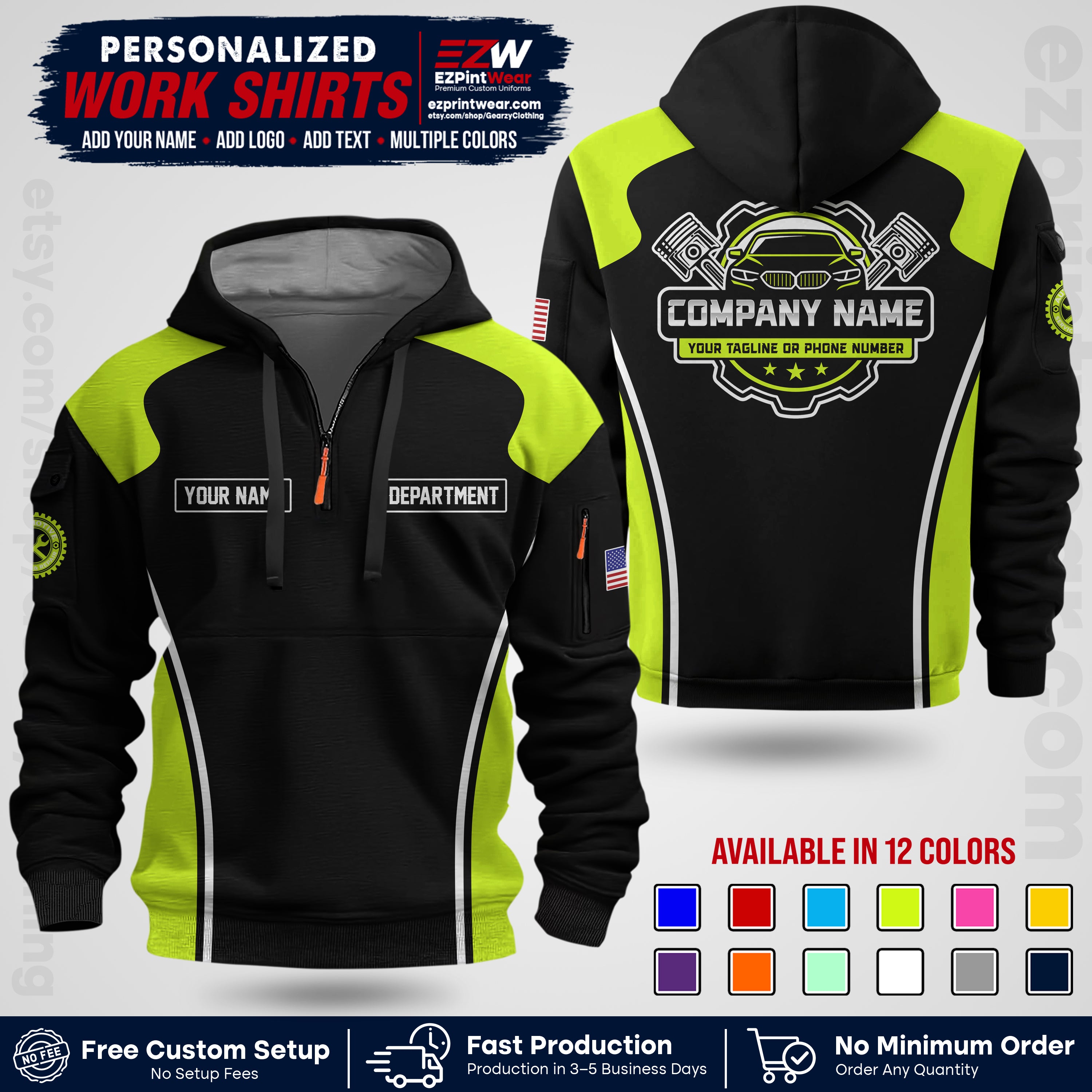 Custom Mechanic Work Shirt with Name, Logo & Text | Auto Shop Uniform | Workwear MCN 10