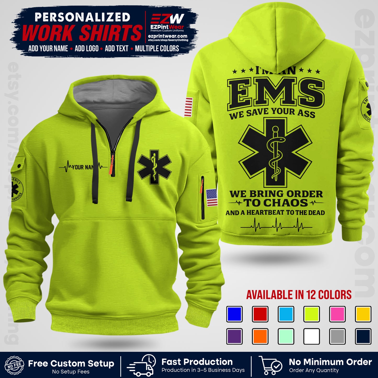 Custom EMS Shirt with Name, Logo & Text | EMS Team Uniform | First Responder Workwear EMSU05