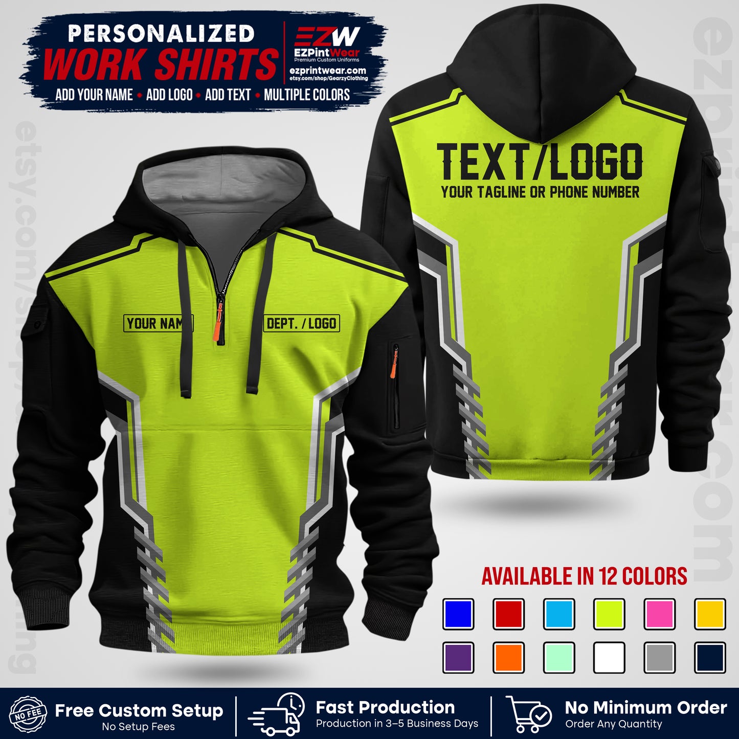 Custom All Over Print Work Uniform Shirt with Name, Logo & Text | Custom Hawaiian Shirt | Company Shirt | Employee Uniform UNF15