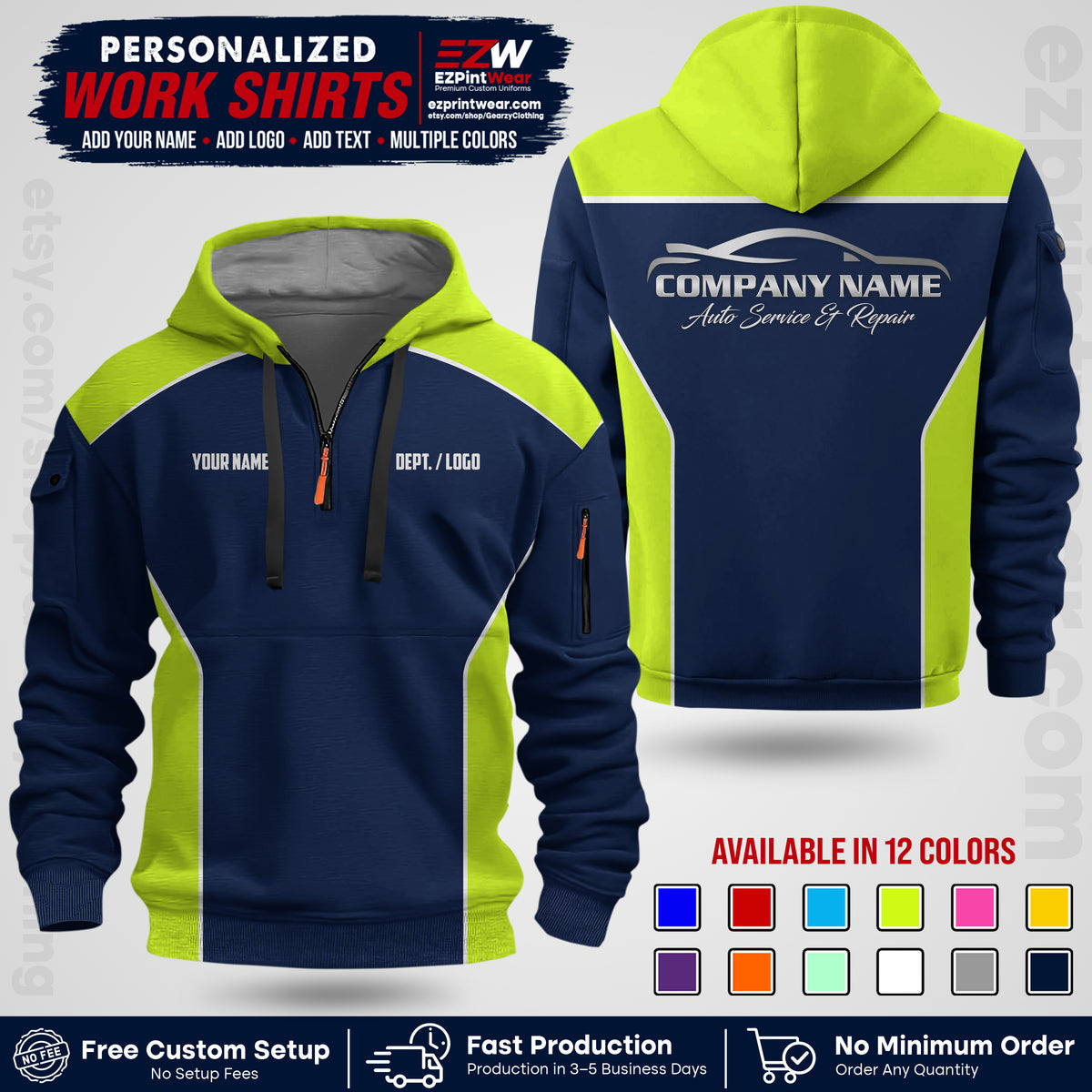 Custom Mechanic Work Shirt with Name, Logo & Text | Auto Shop Uniform | Workwear MCN 3926