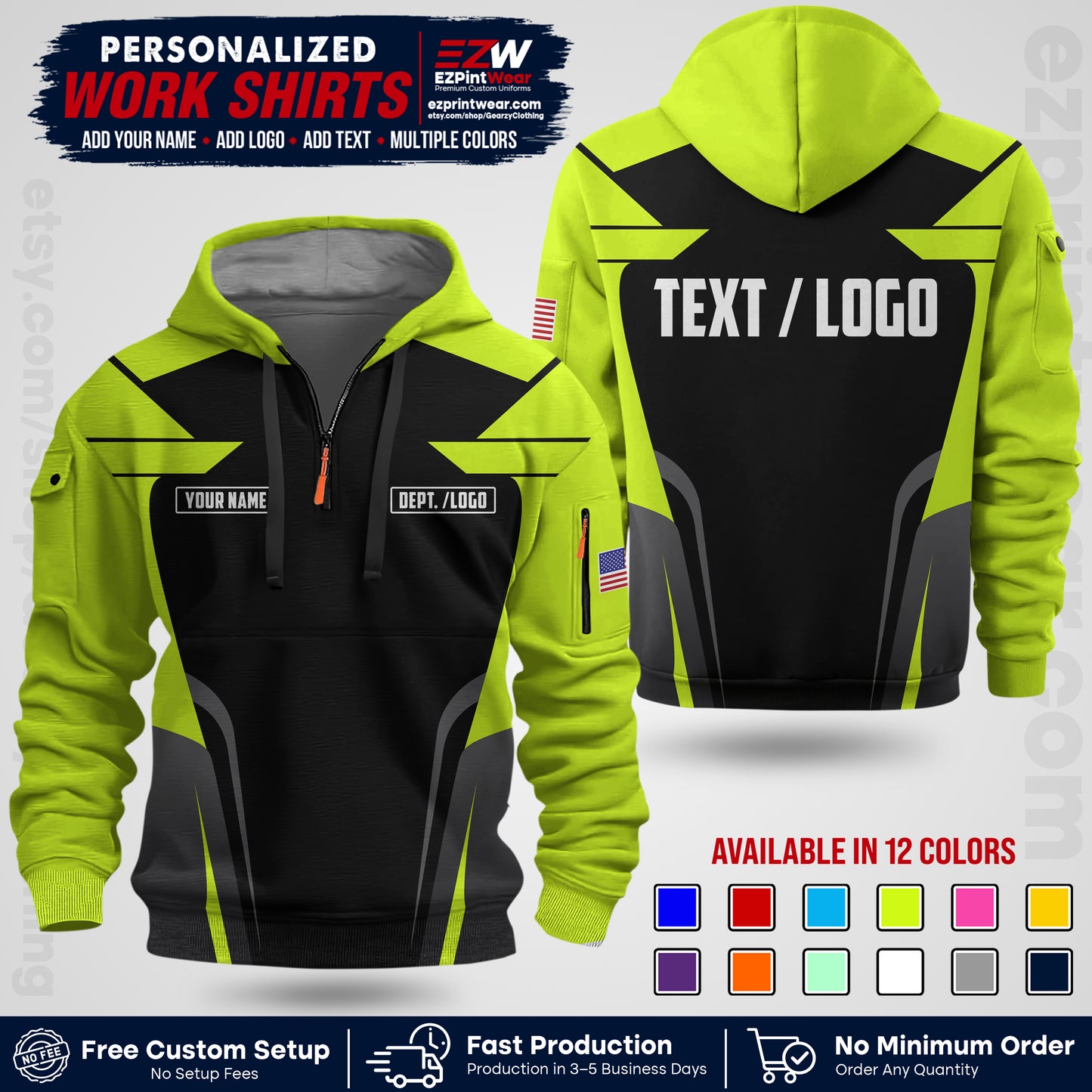 Custom All Over Print Work Uniform Shirt with Name, Logo & Text | Custom Hawaiian Shirt | Company Shirt | Employee Uniform UNF01