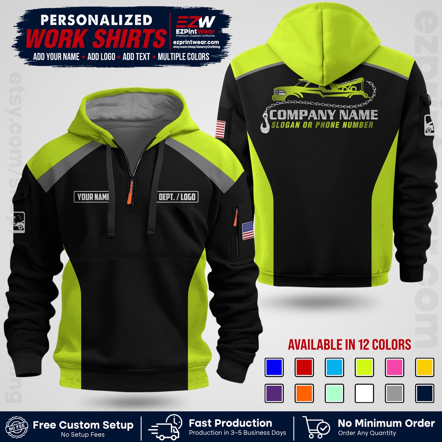 Custom Towing Shirt with Name, Logo & Text | Towing Company Uniform | Workwear TW01