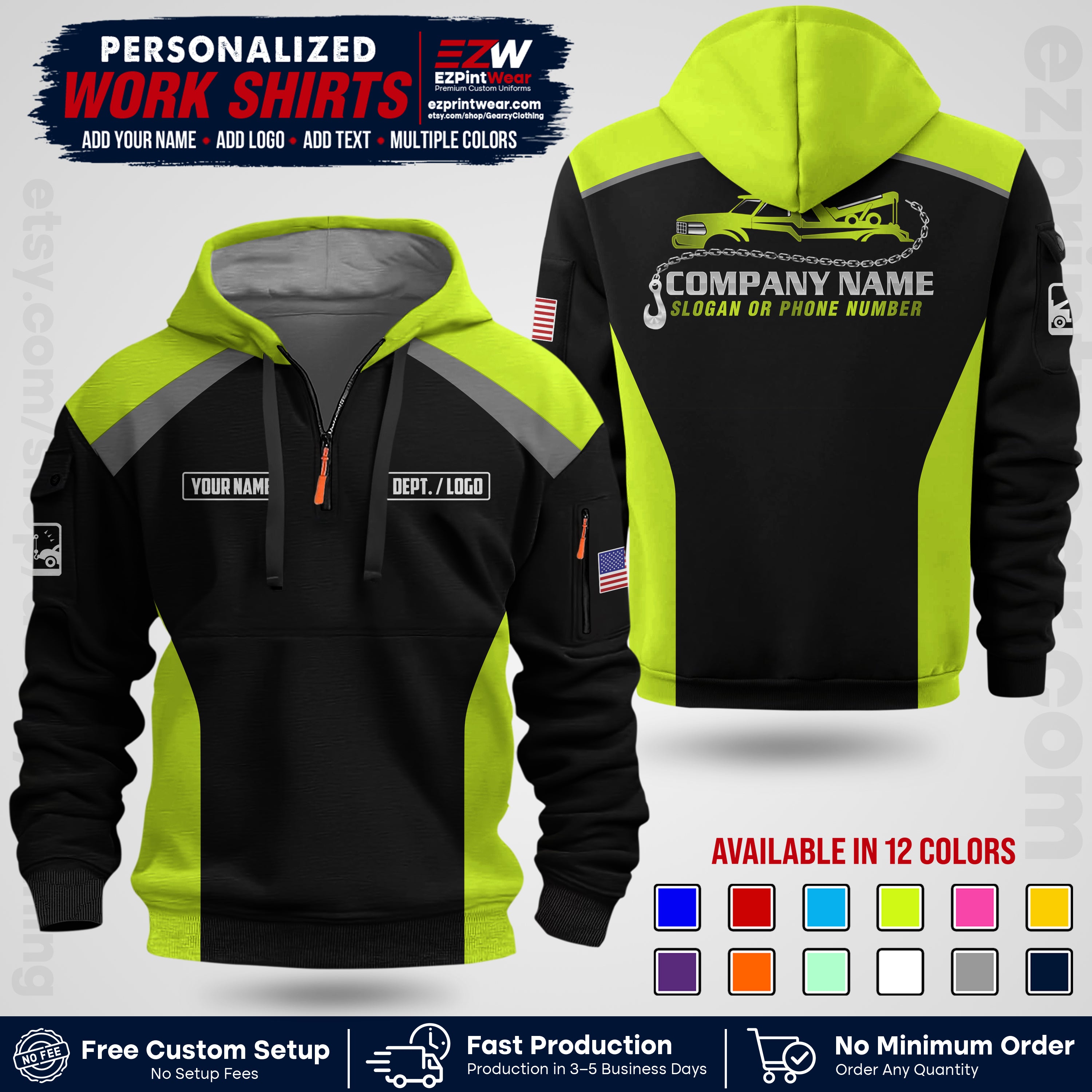 Custom Towing Shirt with Name, Logo & Text | Towing Company Uniform | Workwear TW01