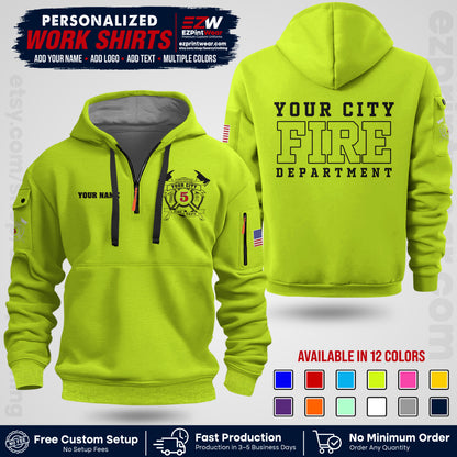 Custom Fire Department Shirt with Name, City Logo & Text | Firefighter Uniform | Button Up Work Shirt FF07