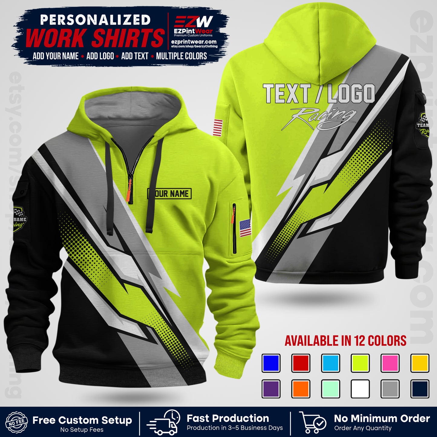 Custom Racing Shirt with Name, Logo & Text | Race Team Uniform | Crew Apparel RC01