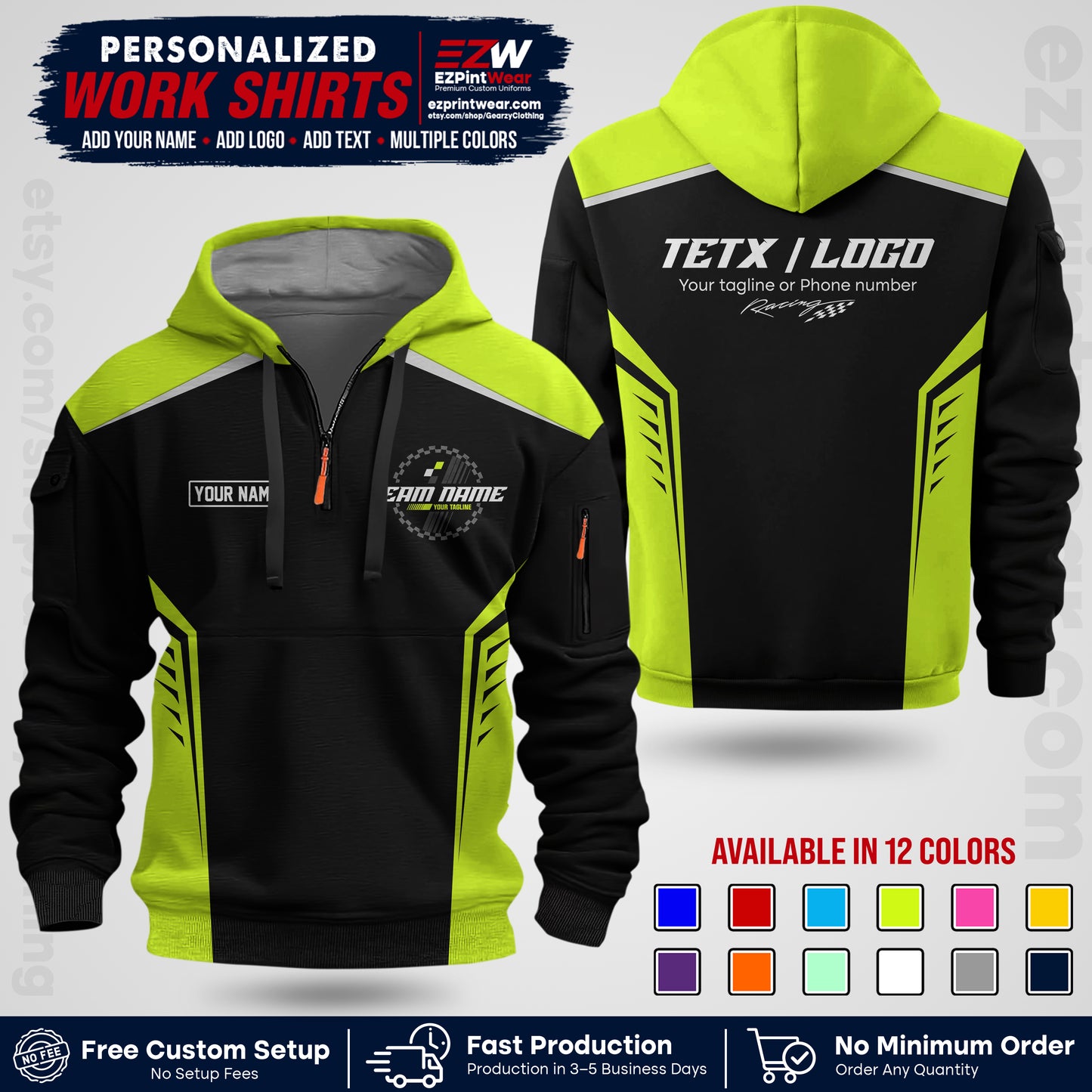 Custom Racing Shirt with Name, Logo & Text | Race Team Uniform | Crew Apparel RC07
