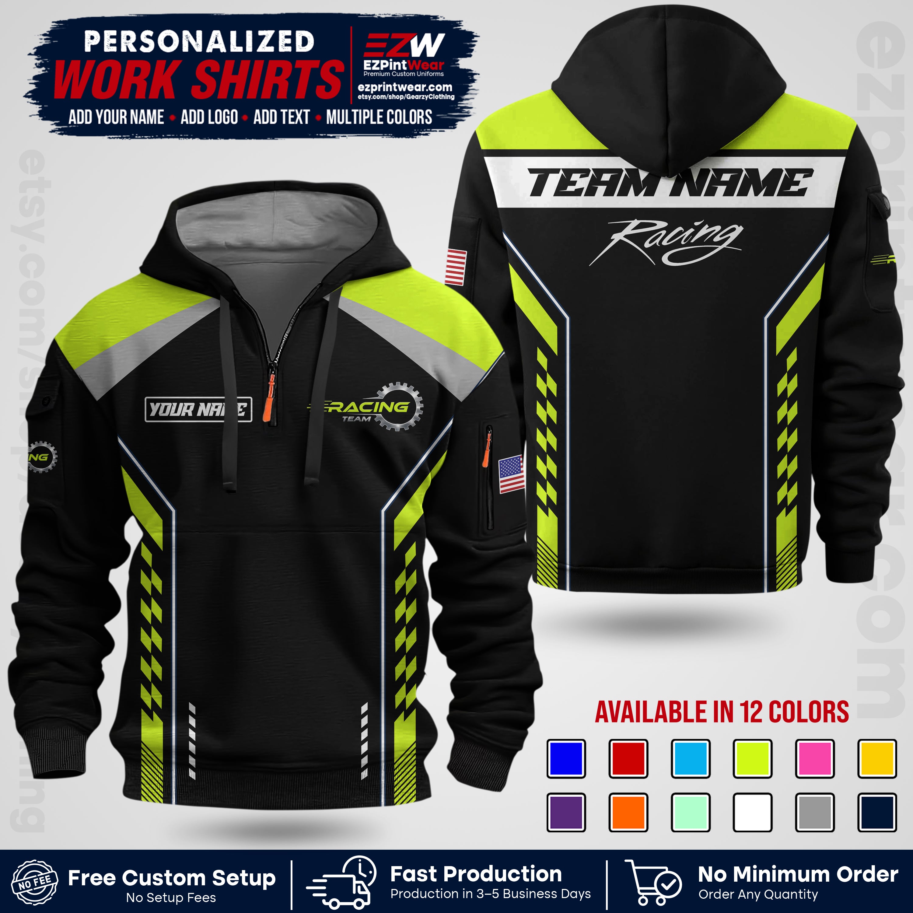 Custom Racing Shirt with Name, Logo & Text | Race Team Uniform | Crew Apparel RC13