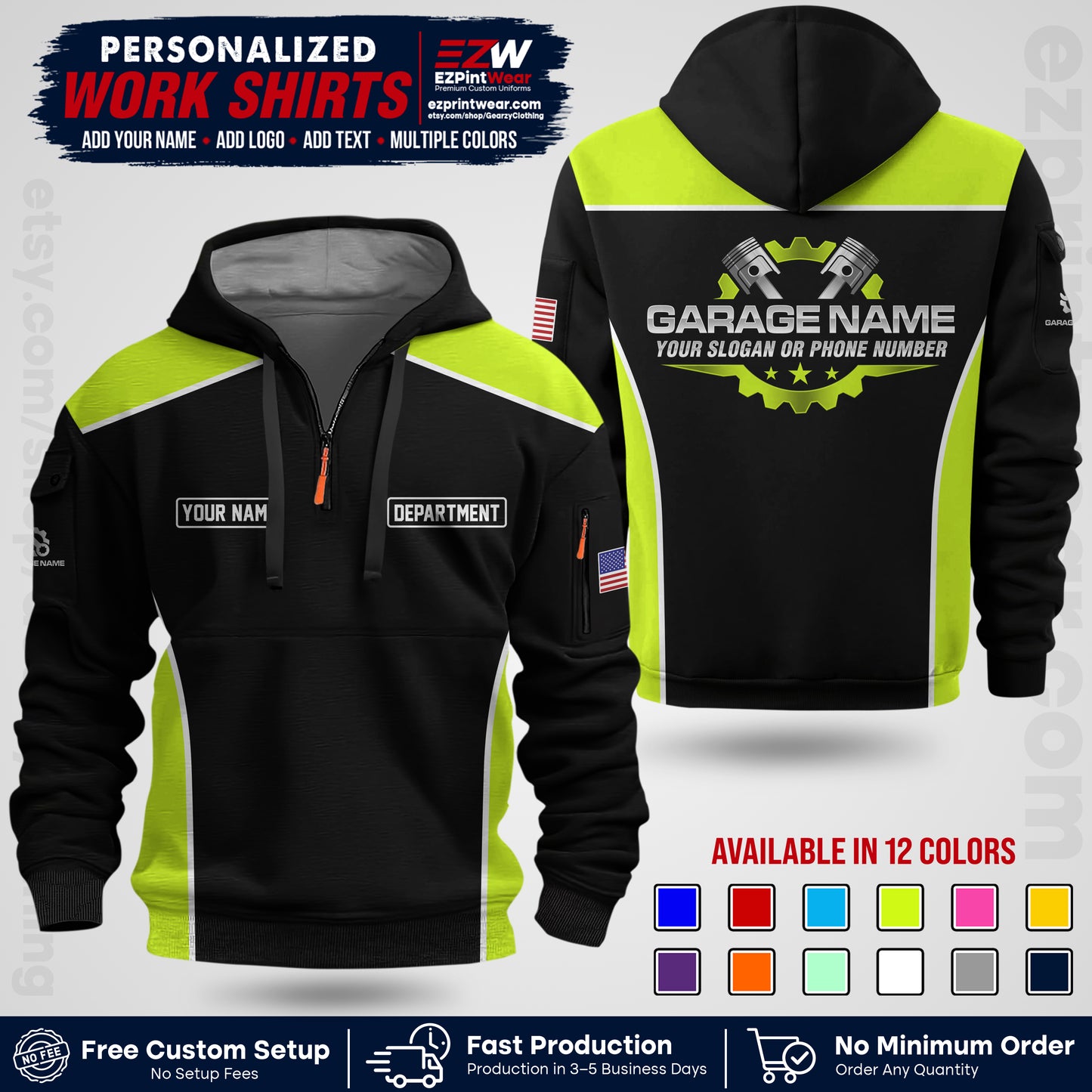 Custom Mechanic Work Shirt with Name, Logo & Text | Auto Shop Uniform | Workwear MCN 07