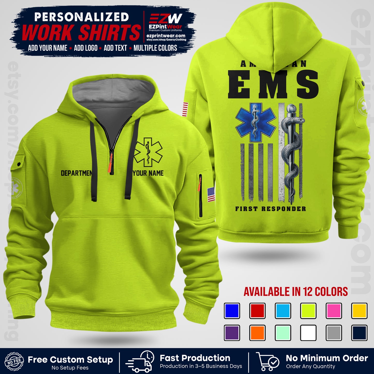 Custom EMS Shirt with Name, Logo & Text | EMS Team Uniform | First Responder Workwear EMSU03