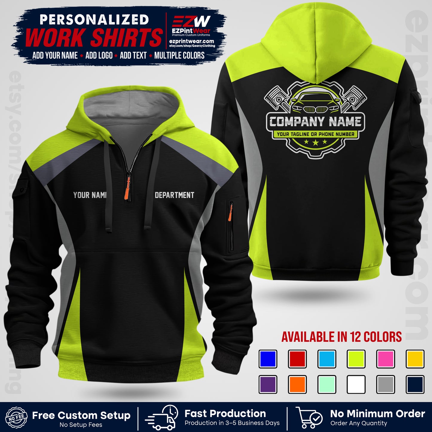 Custom Mechanic Work Shirt with Name, Logo & Text | Auto Shop Uniform | Workwear MCN 08