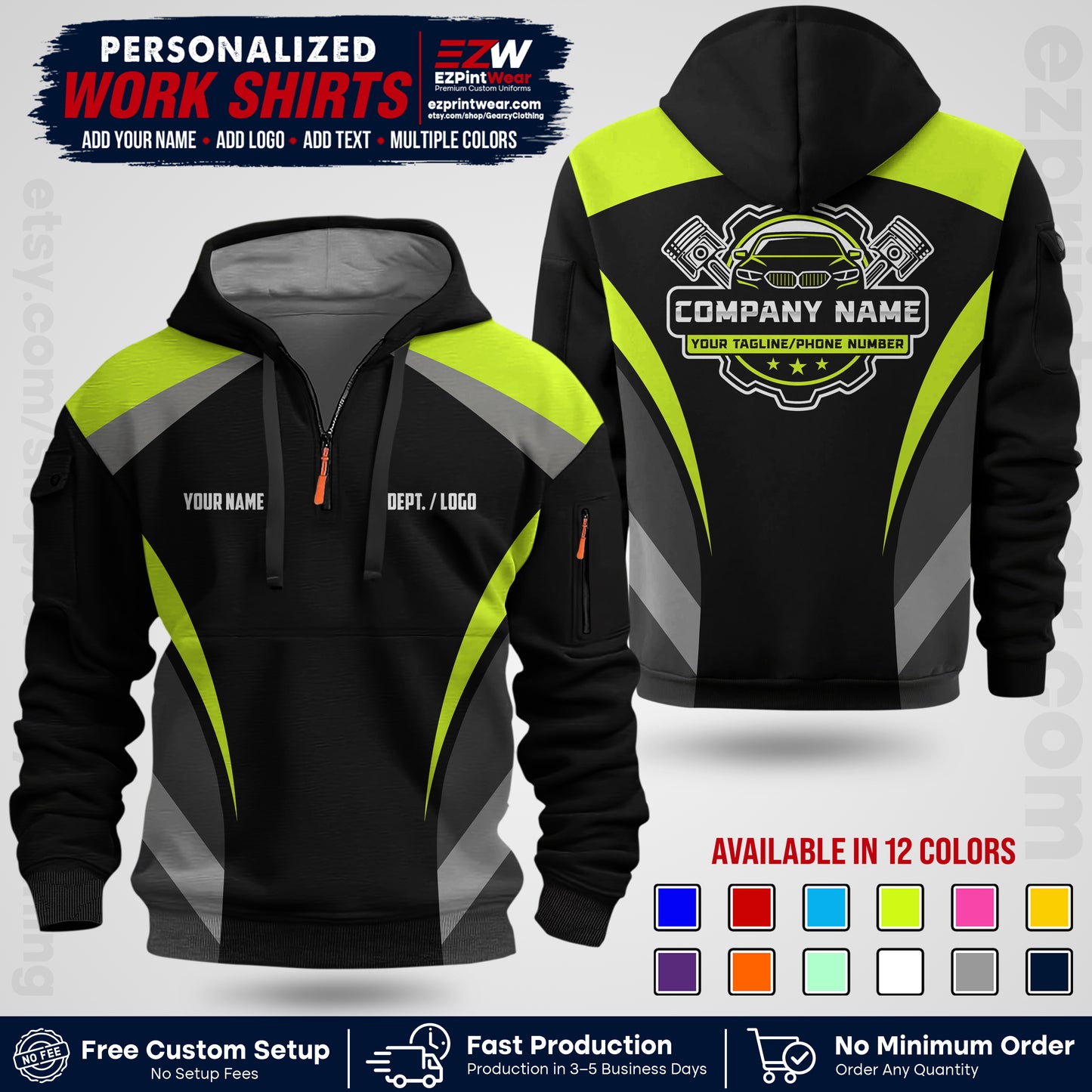 Custom Mechanic Work Shirt with Name, Logo & Text | Auto Shop Uniform | Workwear MCN 05