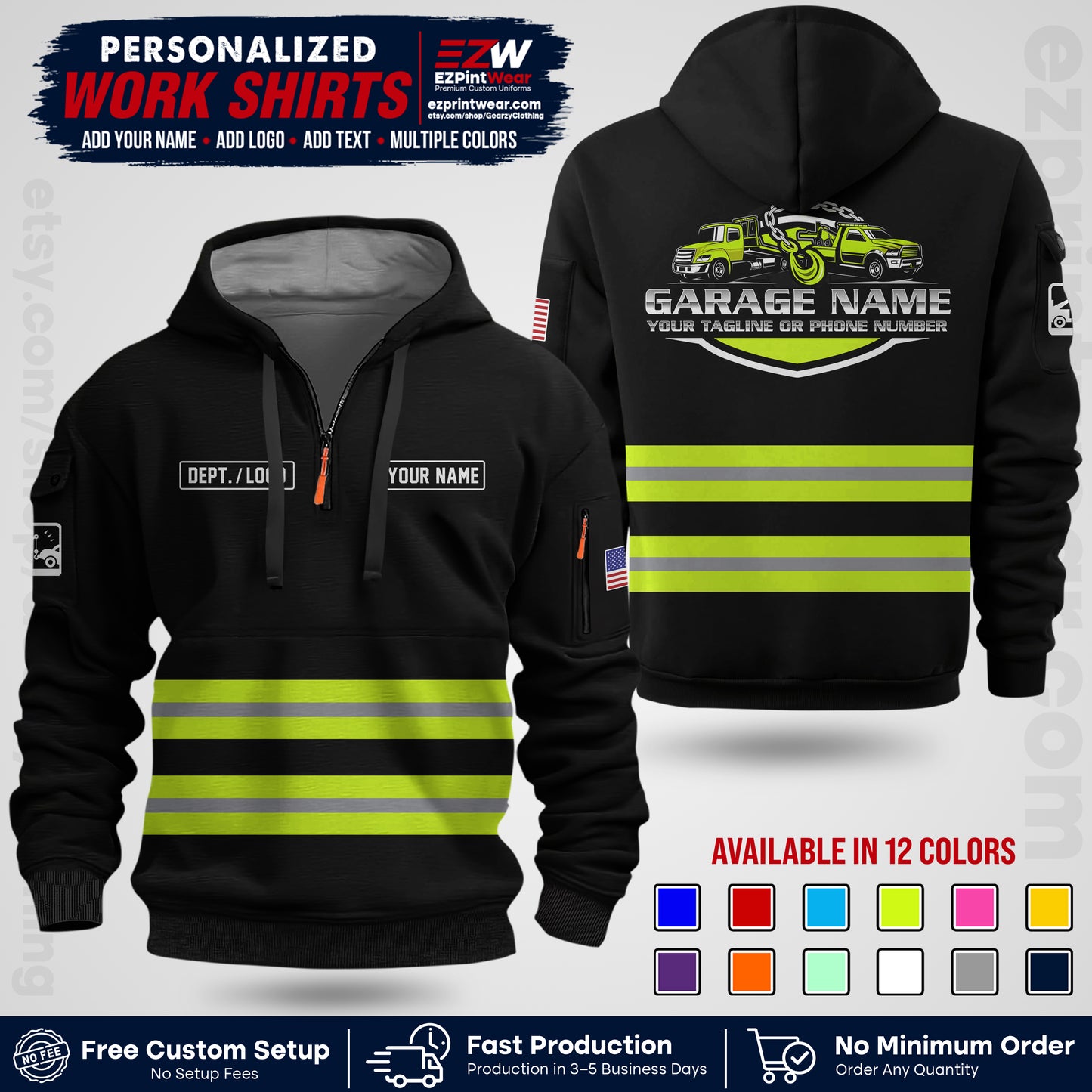 Custom Towing Workwear Uniform | Personalized Tow Truck Shirt | Non-Reflective Safety Stripe Apparel | Custom Towing Shirt | Tow Truck Apparel TW03