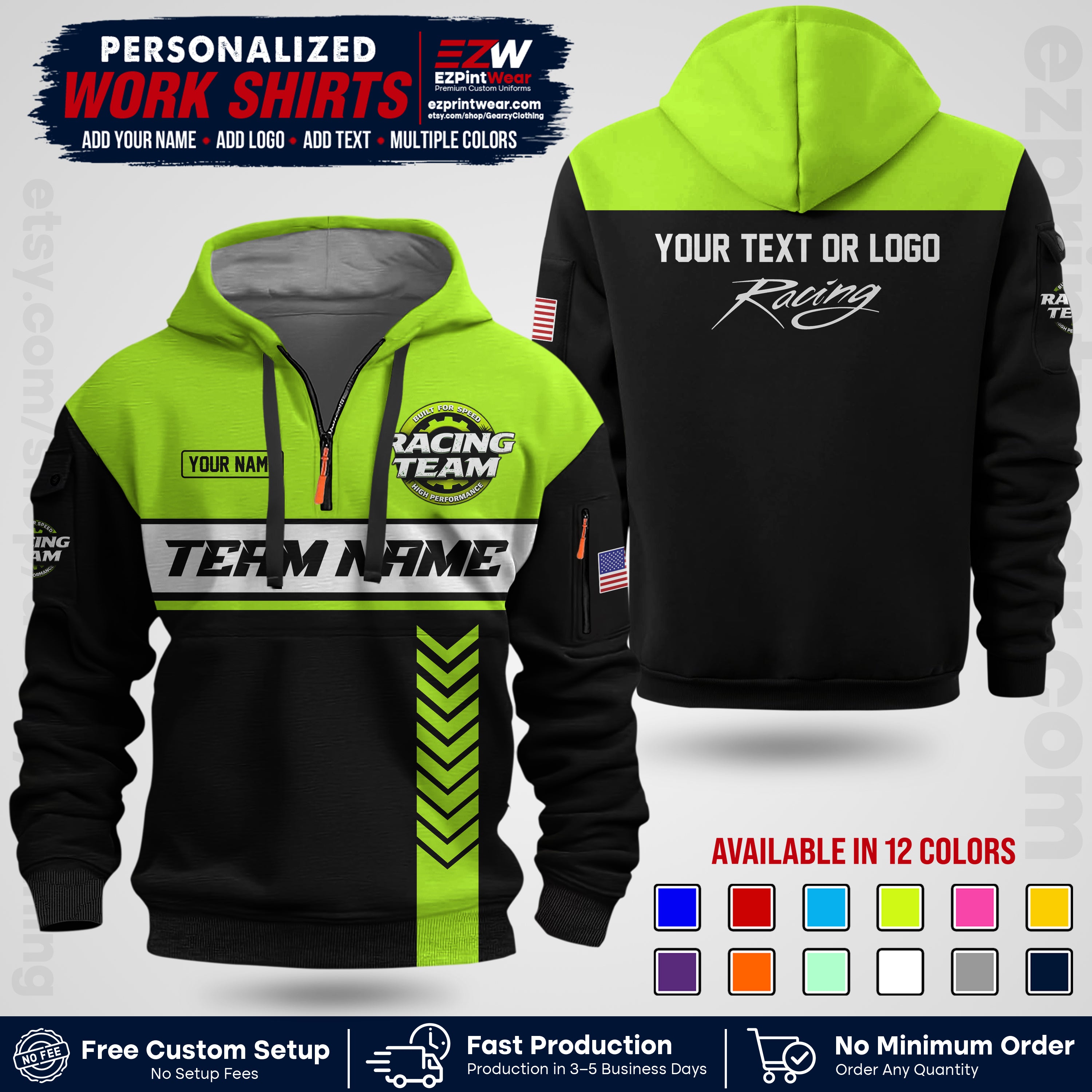 Custom Racing Shirt with Name, Logo & Text | Race Team Uniform | Crew Apparel RC02