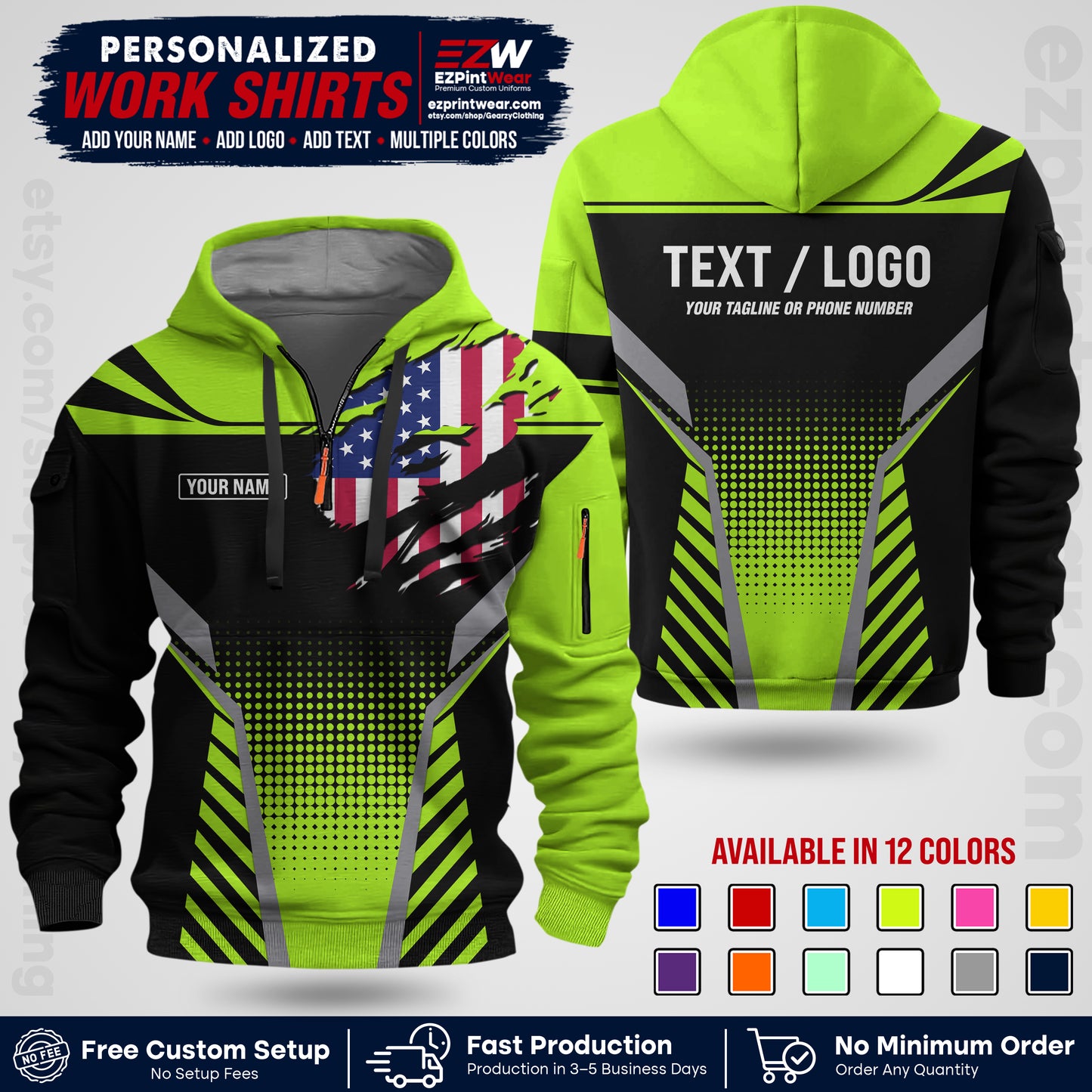 Custom All Over Print Work Uniform Shirt with Name, Logo & Text | Custom Hawaiian Shirt | Company Shirt | Employee Uniform UNF07
