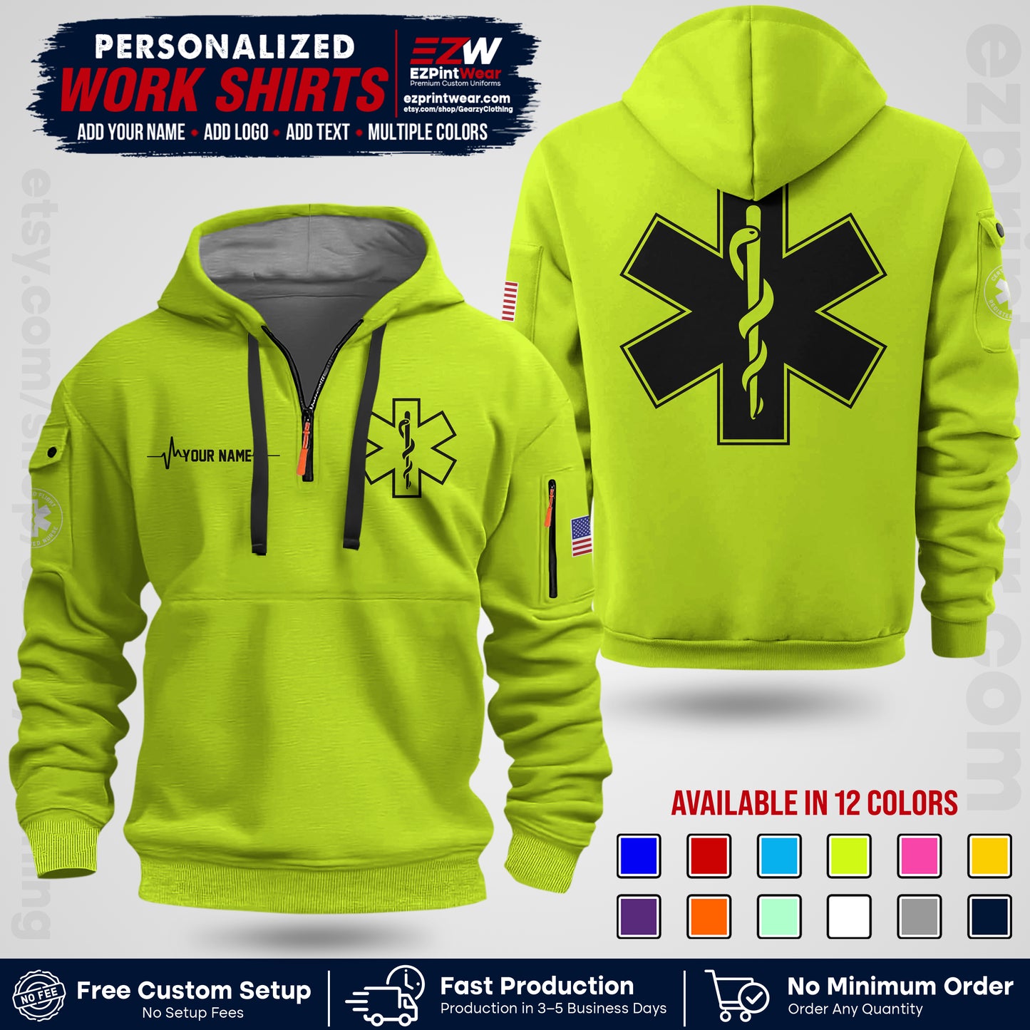 Custom EMS Shirt with Name, Logo & Text | EMS Team Uniform | First Responder Workwear EMSU04